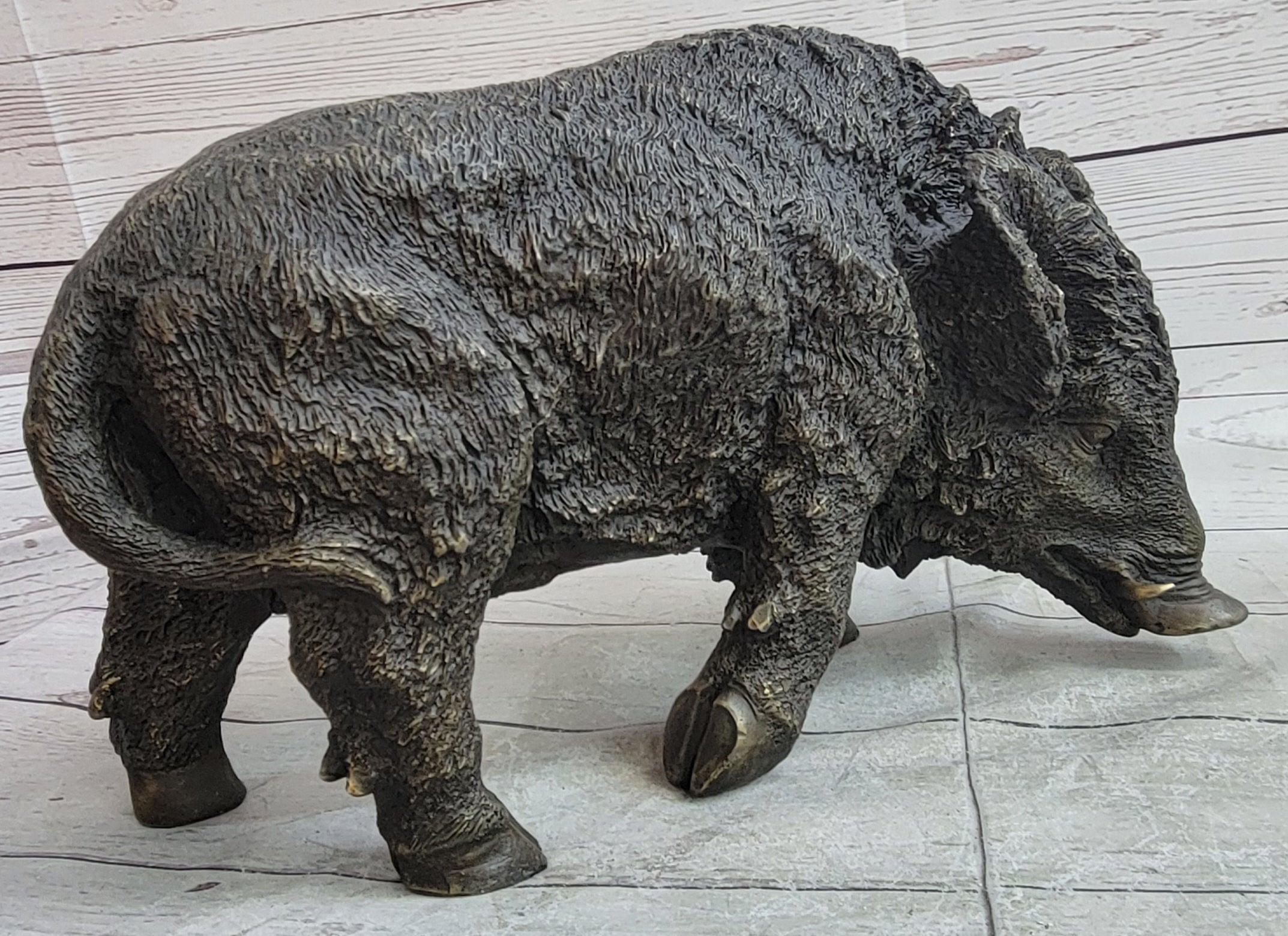 Wild Boar Pig Feral Hog Bronze Sculpture Statue Figure Figurine Decor