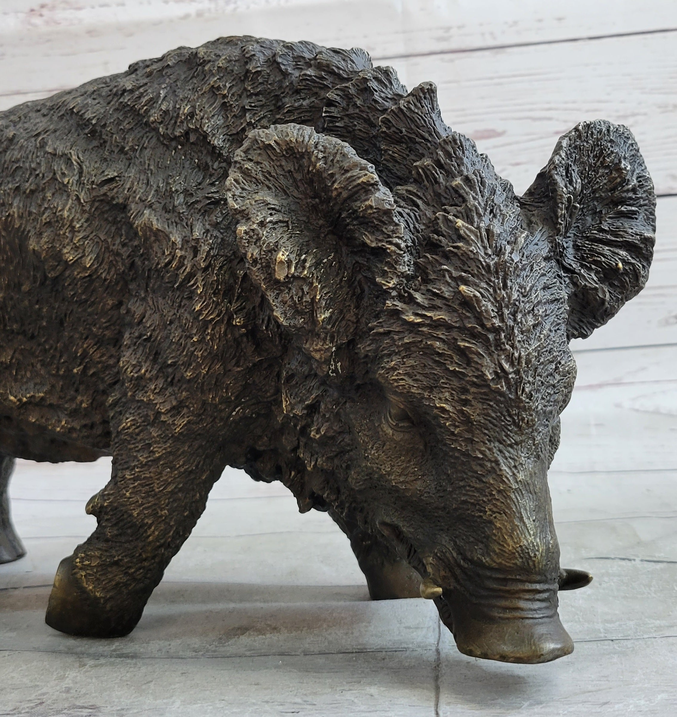 Wild Boar Pig Feral Hog Bronze Sculpture Statue Figure Figurine Decor
