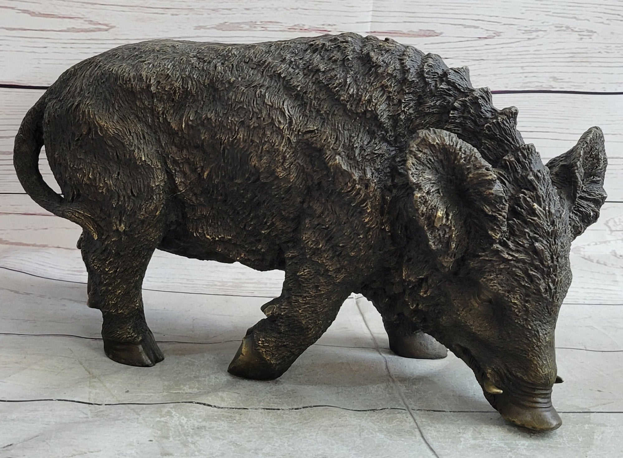 Wild Boar Pig Feral Hog Bronze Sculpture Statue Figure Figurine Decor