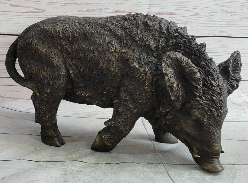 Wild Boar Pig Feral Hog Bronze Sculpture Statue Figure Figurine Decor
