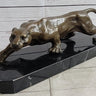 Cougar Puma Panther Mountain Lion Bronze Sculpture Statue on Marble Base