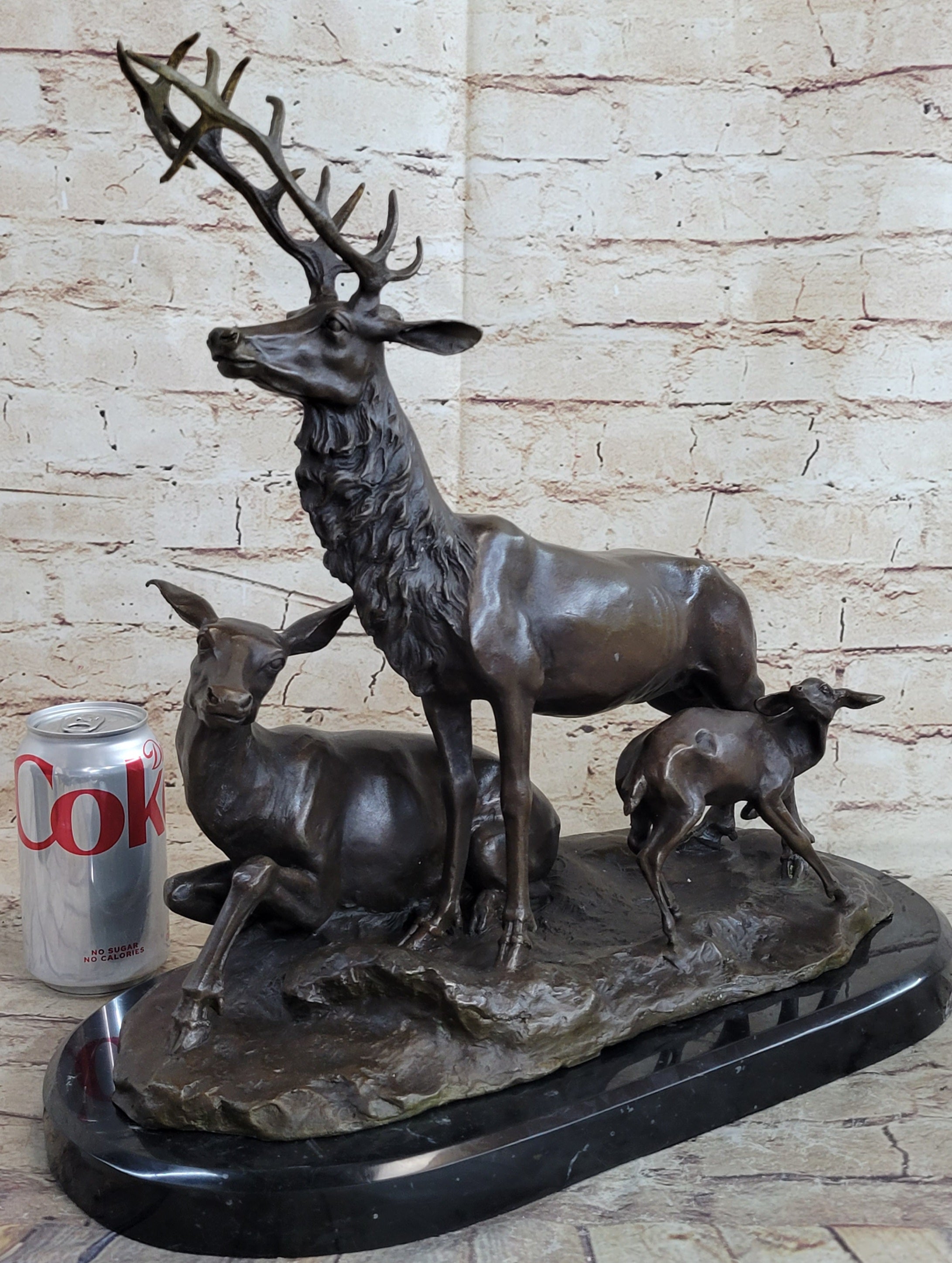 Bronze Marble Statue Elk Deer Caribou Buck Stag Lodge Sculpture Statue
