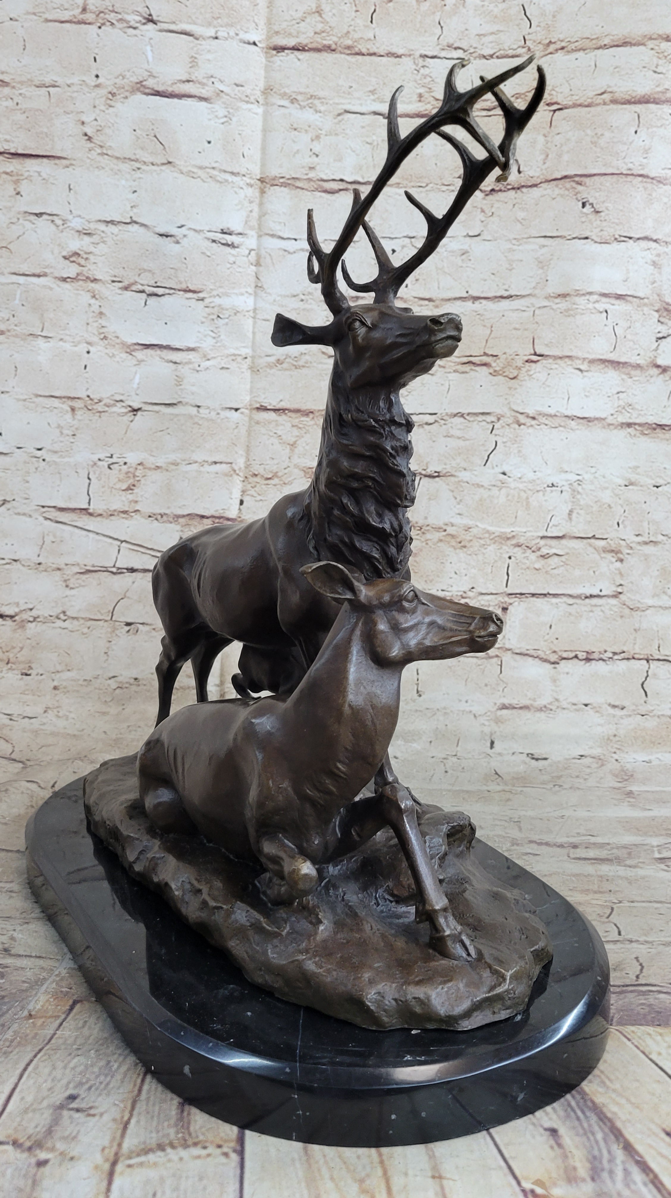 Bronze Marble Statue Elk Deer Caribou Buck Stag Lodge Sculpture Statue