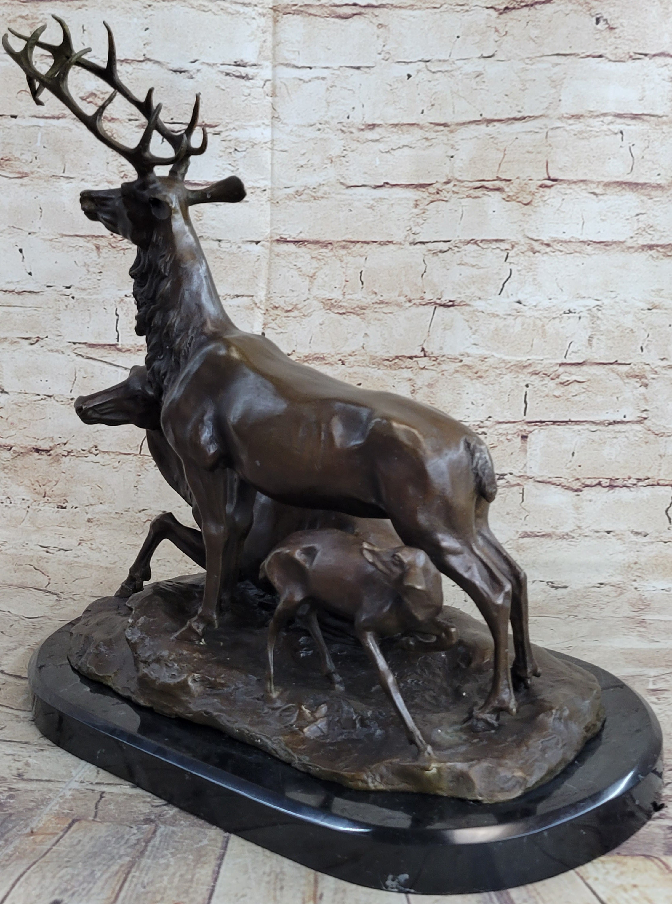 Bronze Marble Statue Elk Deer Caribou Buck Stag Lodge Sculpture Statue