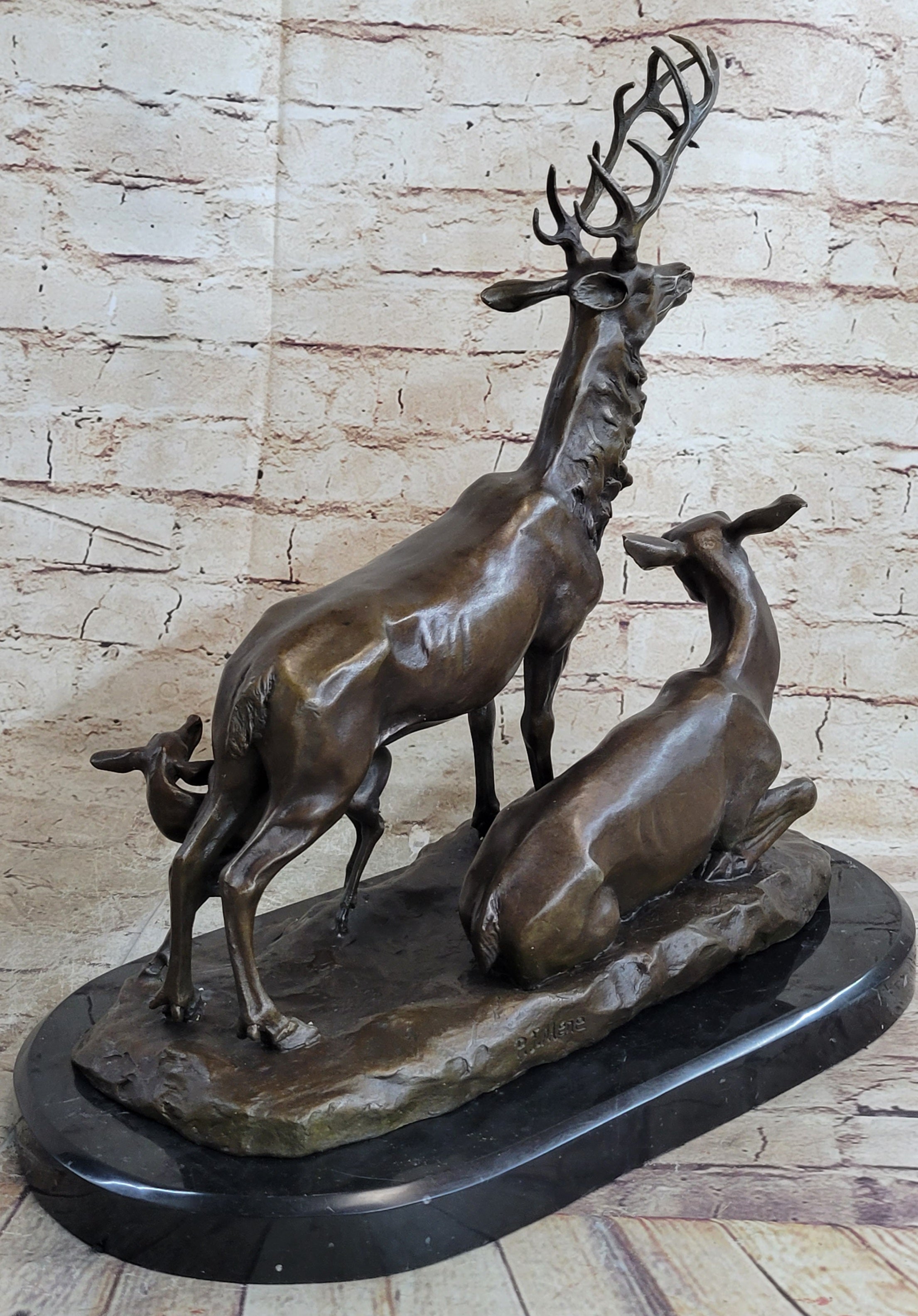 Bronze Marble Statue Elk Deer Caribou Buck Stag Lodge Sculpture Statue