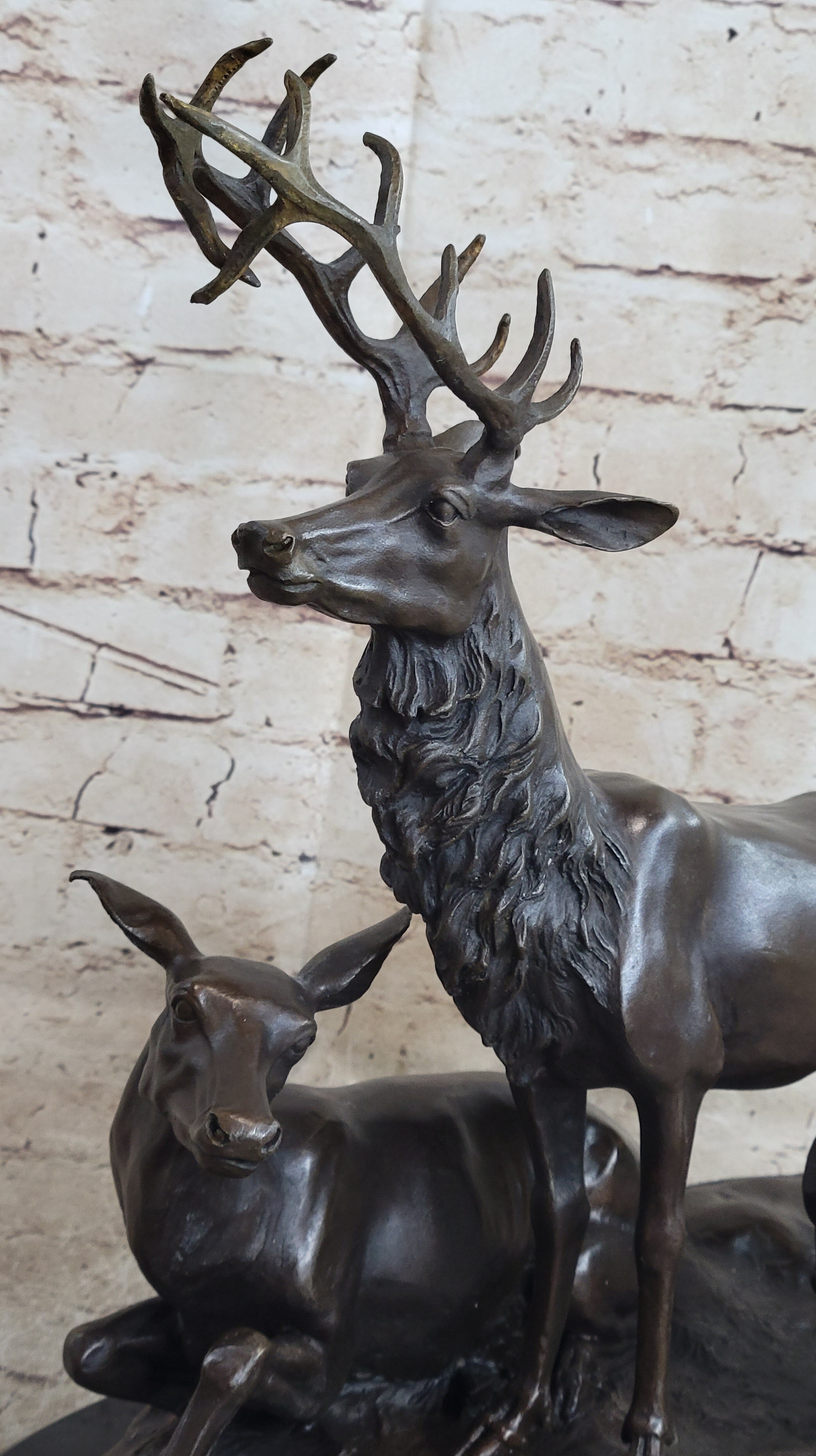 Bronze Marble Statue Elk Deer Caribou Buck Stag Lodge Sculpture Statue