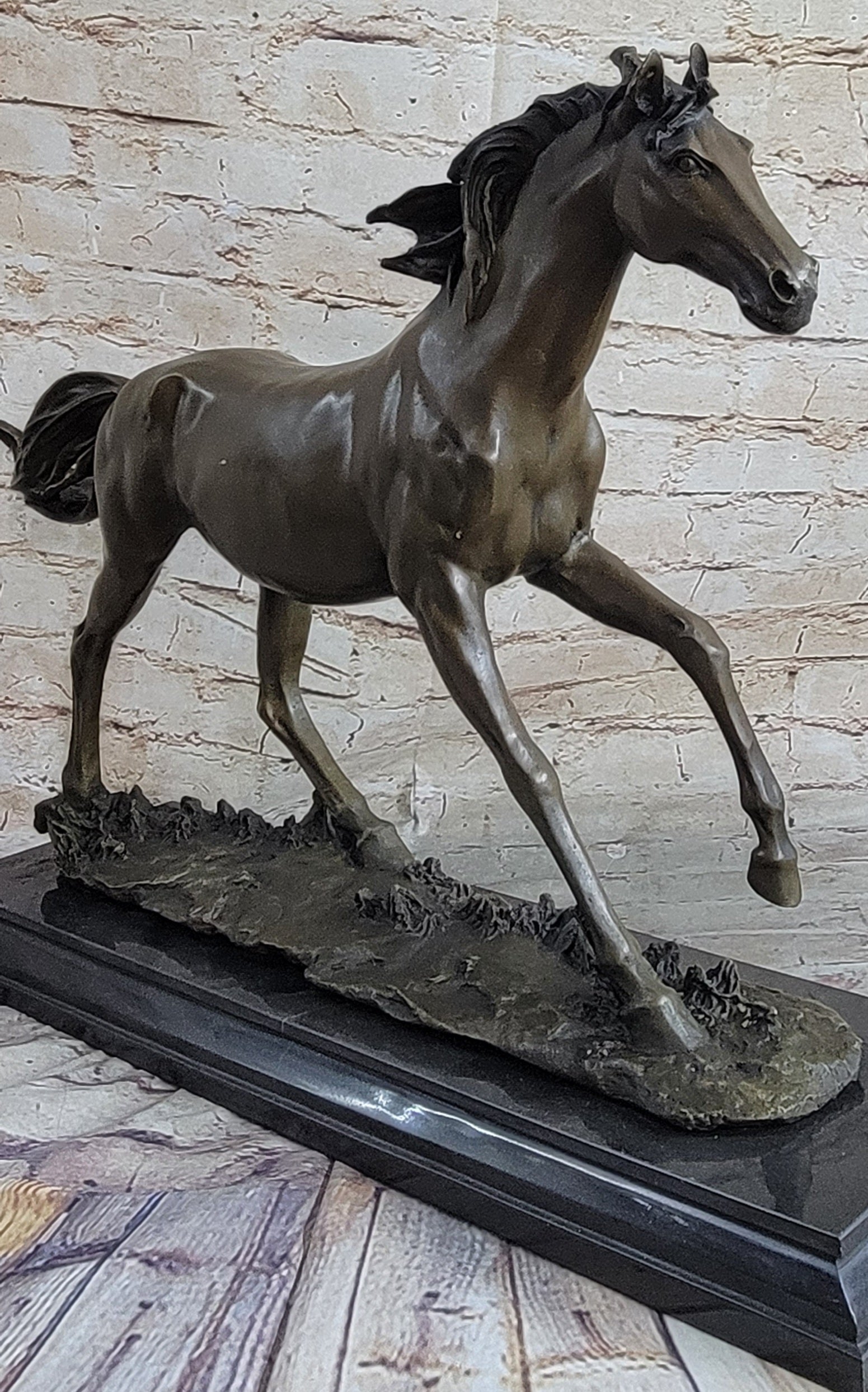 Galloping Stallion Horse Bronze Statue Sculpture Figure PJ Mene Marble Base 15" x 24"