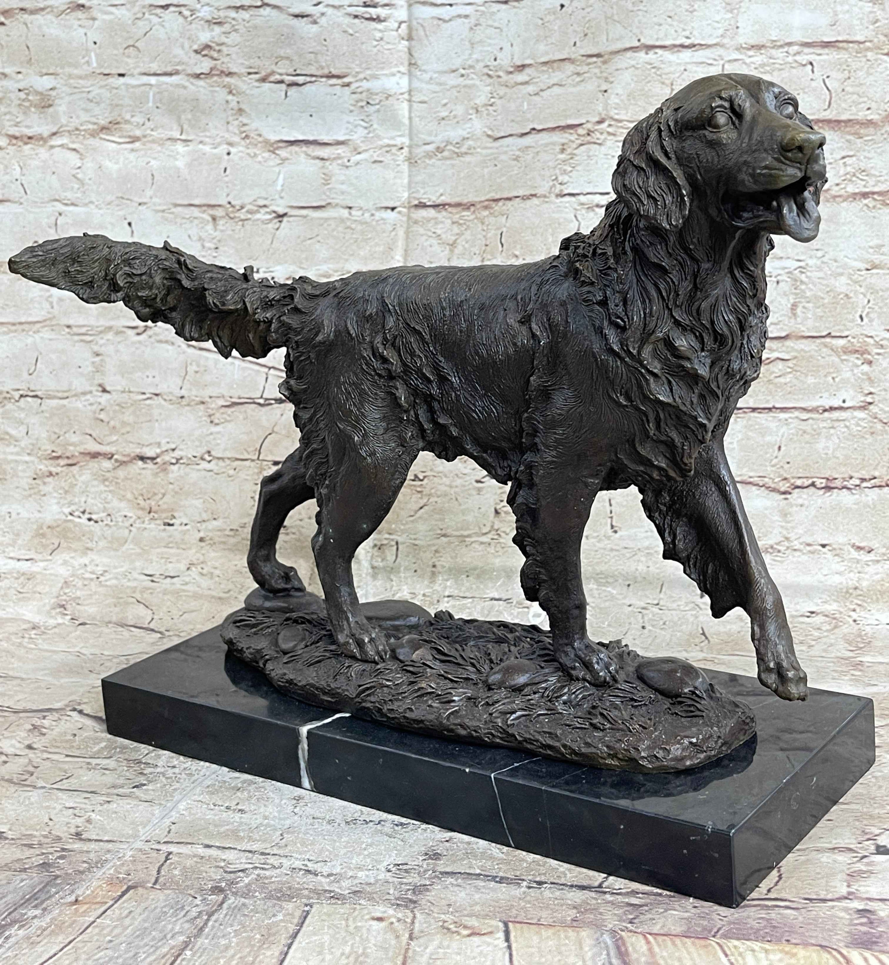 Bronze Golden Retriever Sculpture – Realistic Dog Statue on Marble Base