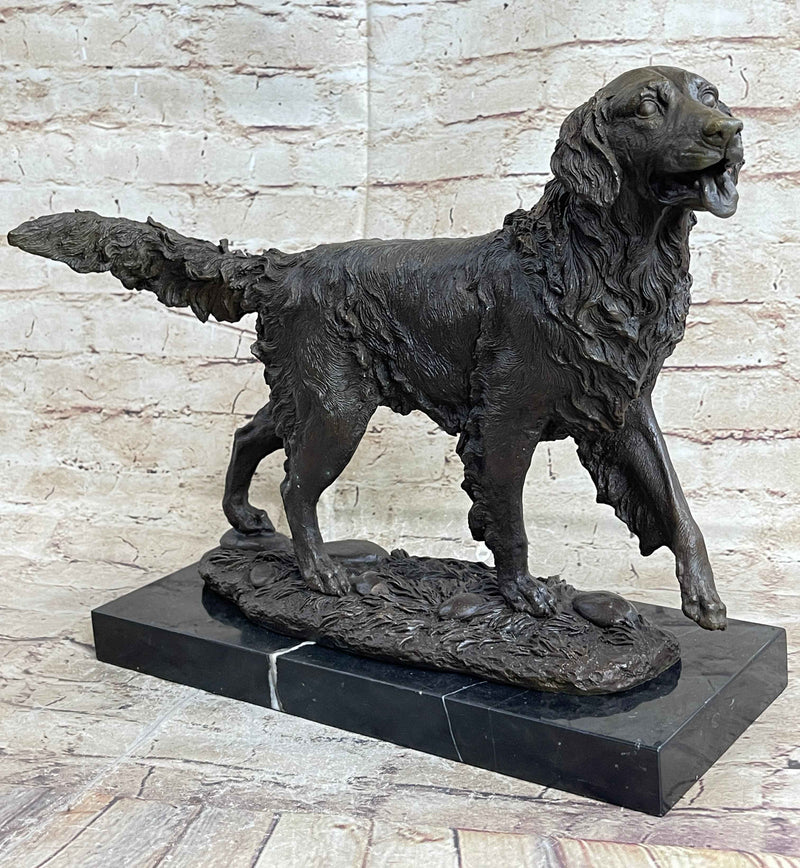 Bronze Golden Retriever Sculpture – Realistic Dog Statue on Marble Base
