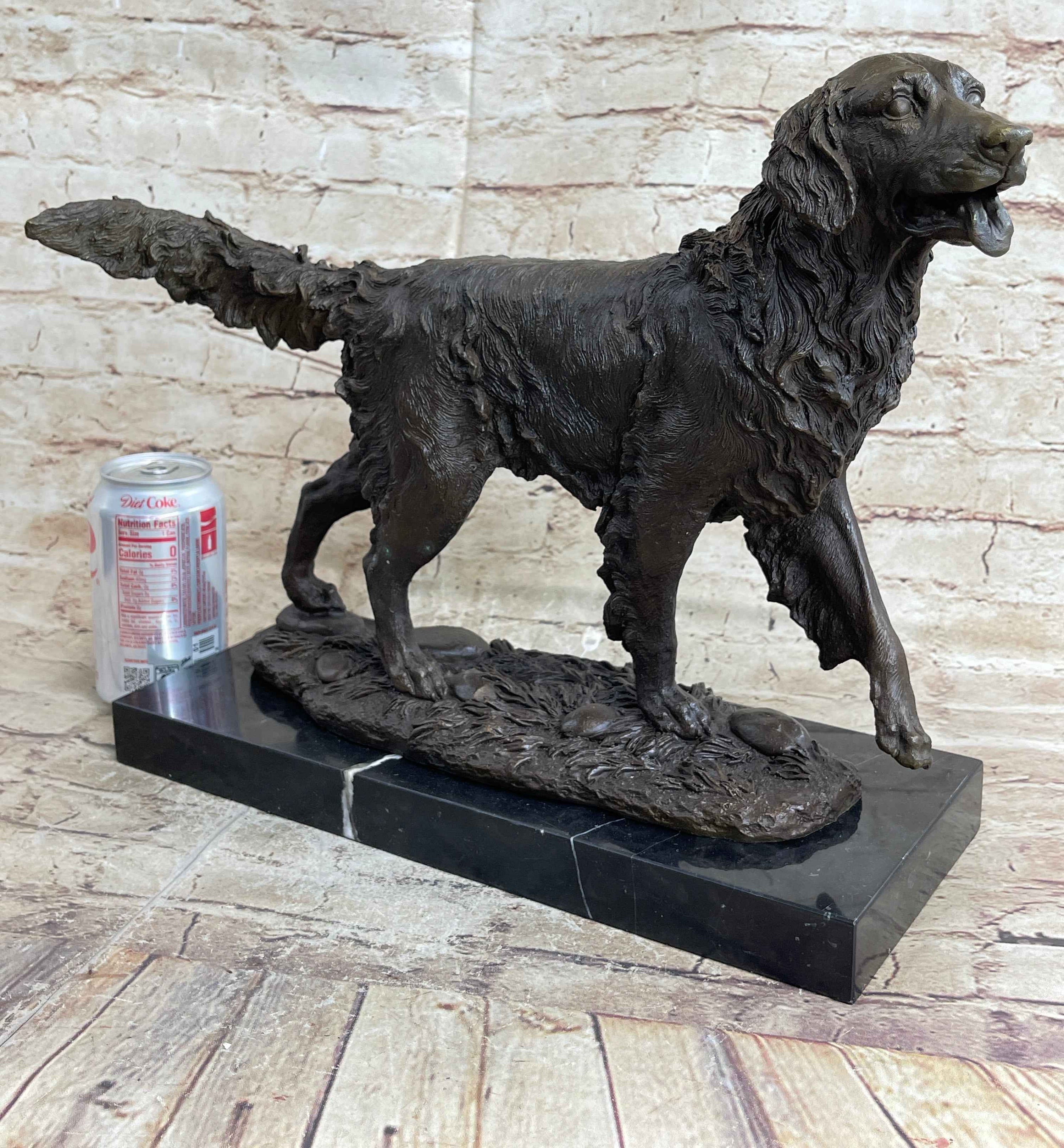 Bronze Golden Retriever Sculpture – Realistic Dog Statue on Marble Base