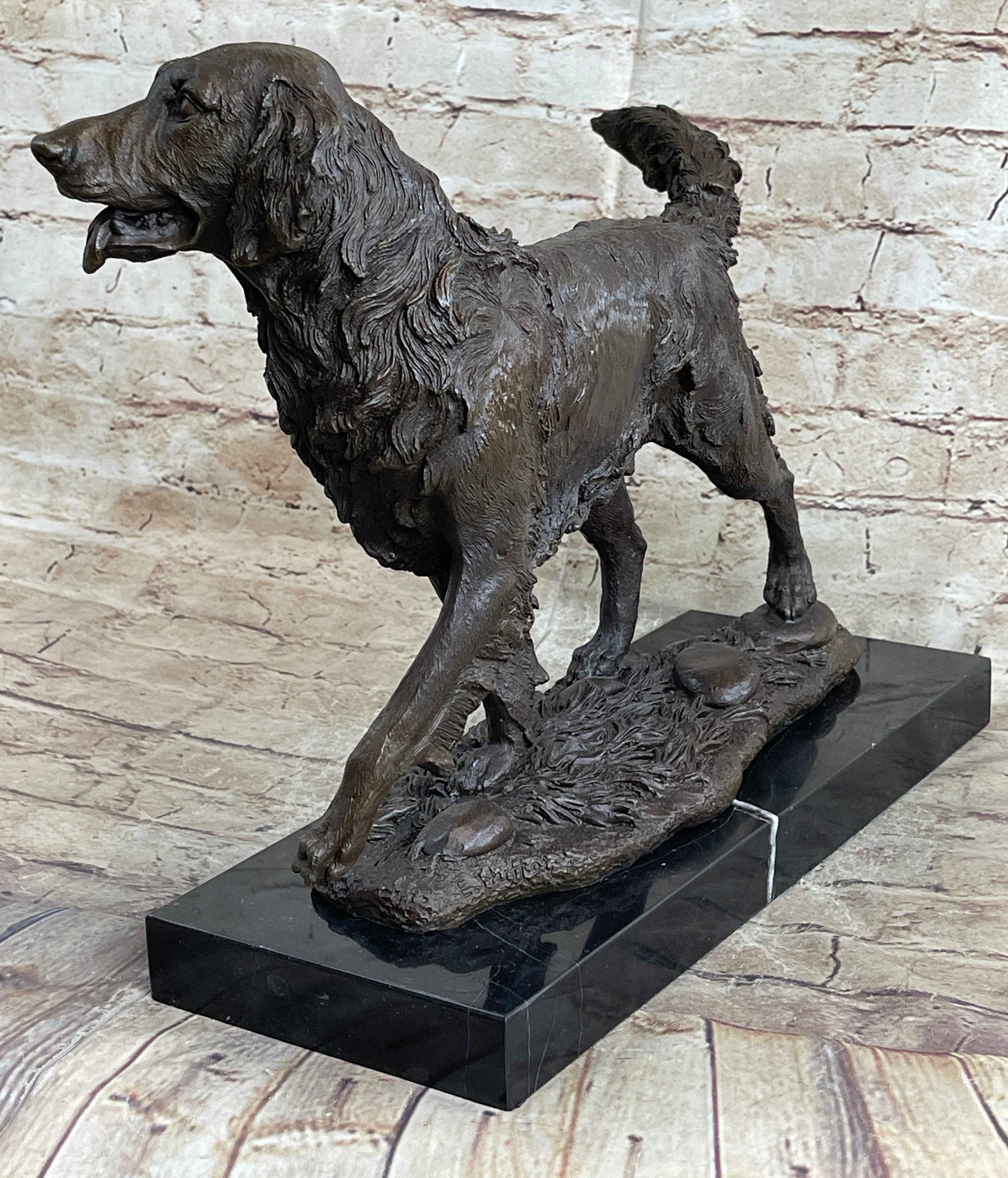 Bronze Golden Retriever Sculpture – Realistic Dog Statue on Marble Base