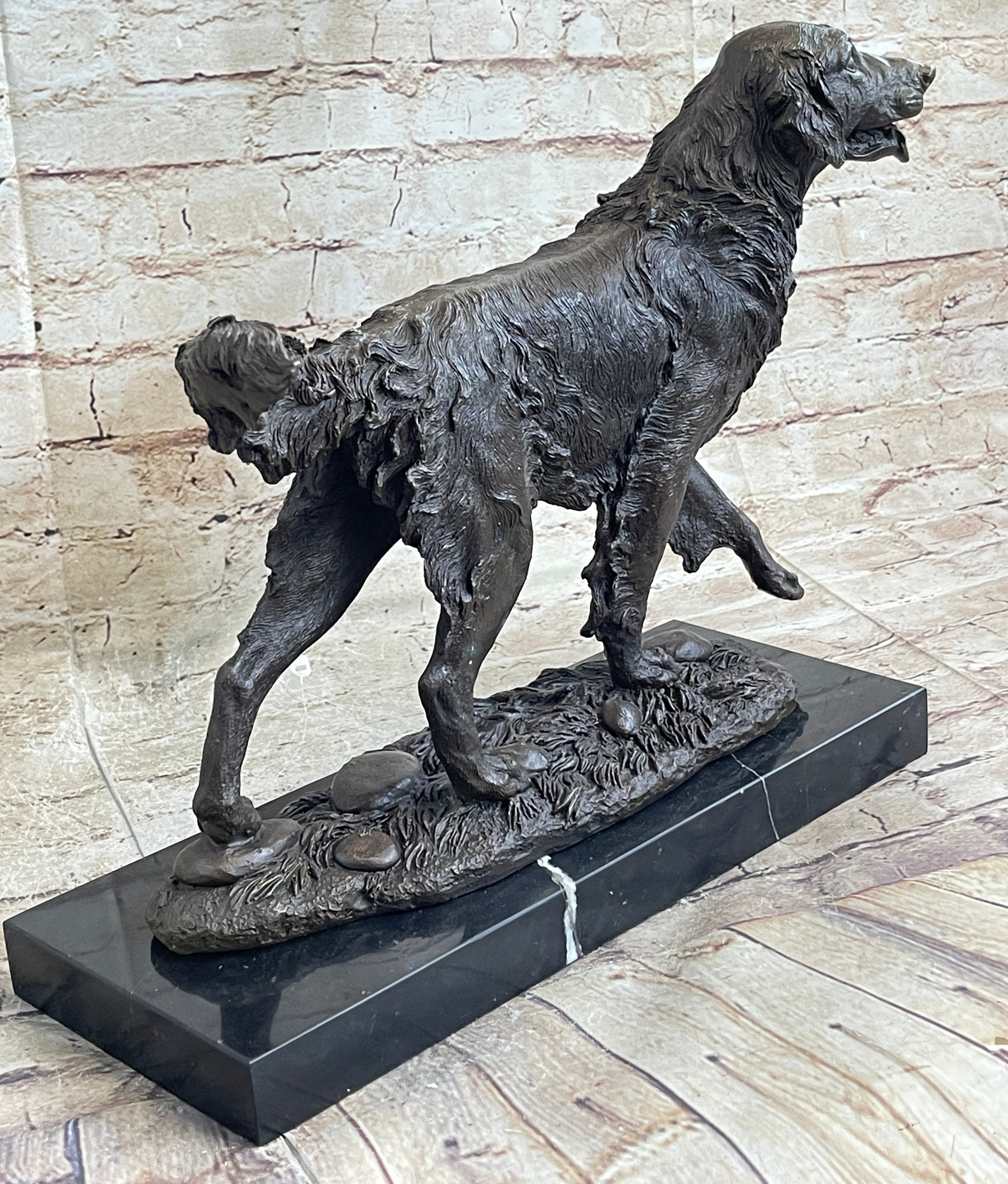 Bronze Golden Retriever Sculpture – Realistic Dog Statue on Marble Base