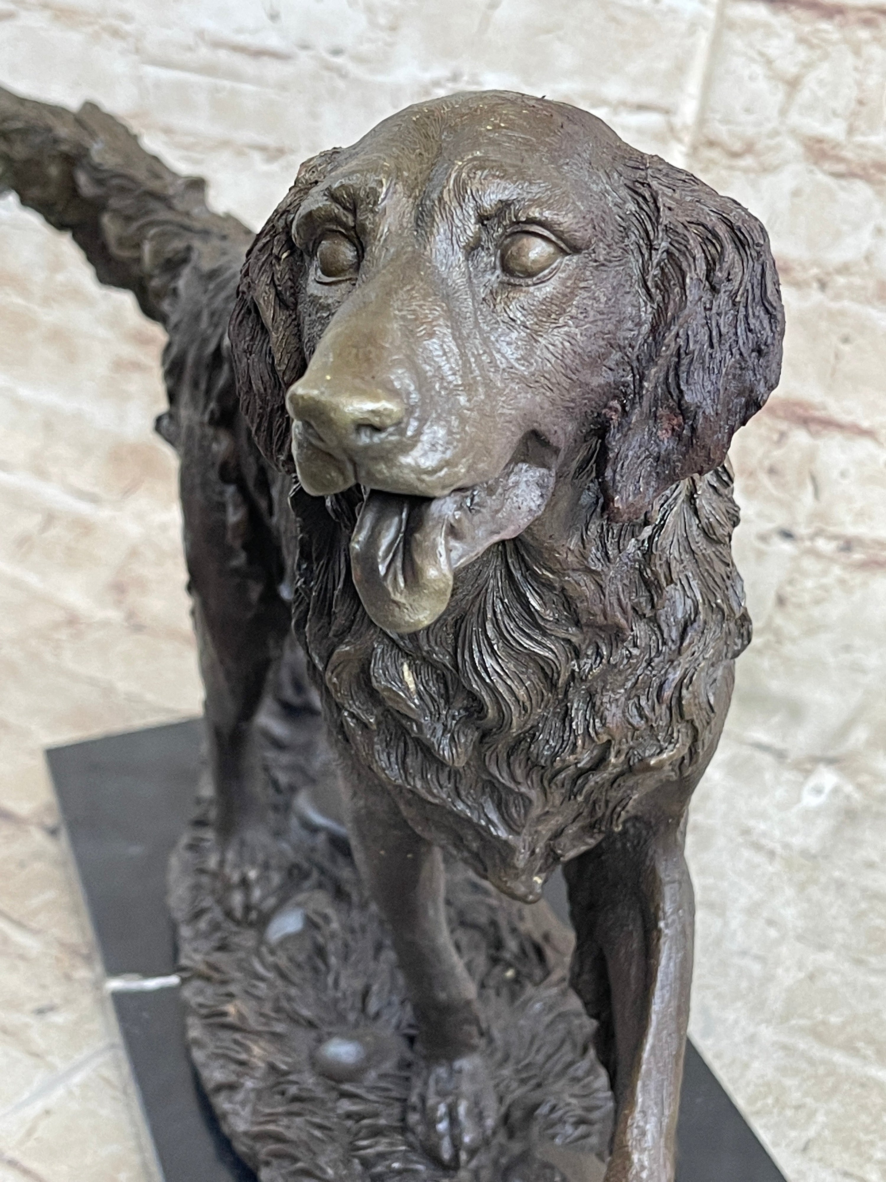 Bronze Golden Retriever Sculpture – Realistic Dog Statue on Marble Base