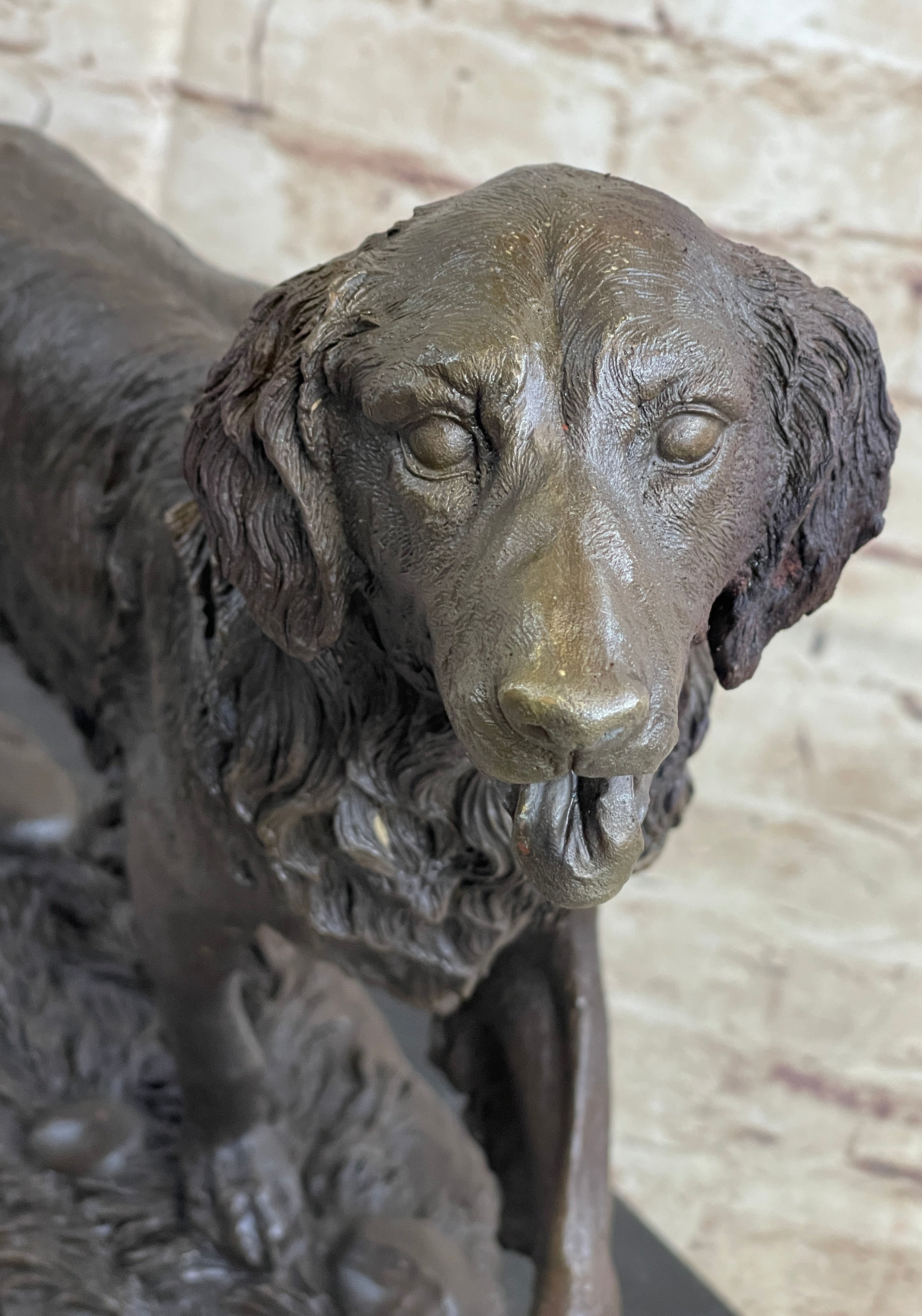 Bronze Golden Retriever Sculpture – Realistic Dog Statue on Marble Base