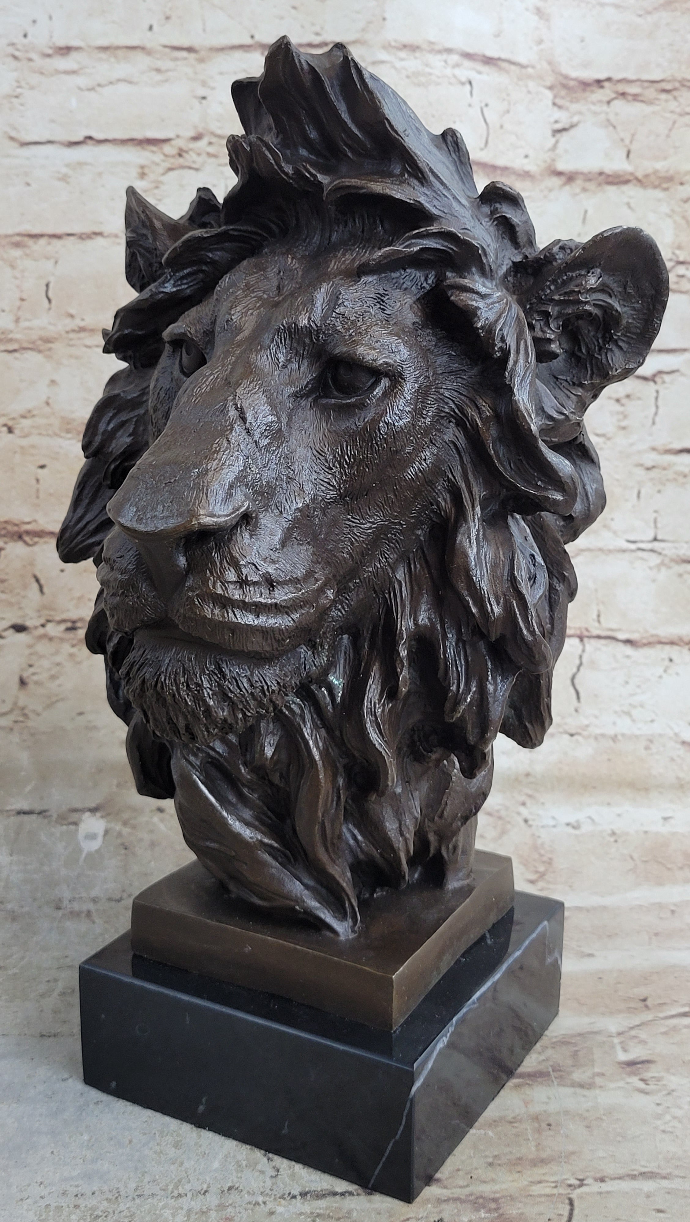 Bust Male Lion 100% Bronze Sculpture Statue Figurine Figure by Milo Art Deco NR