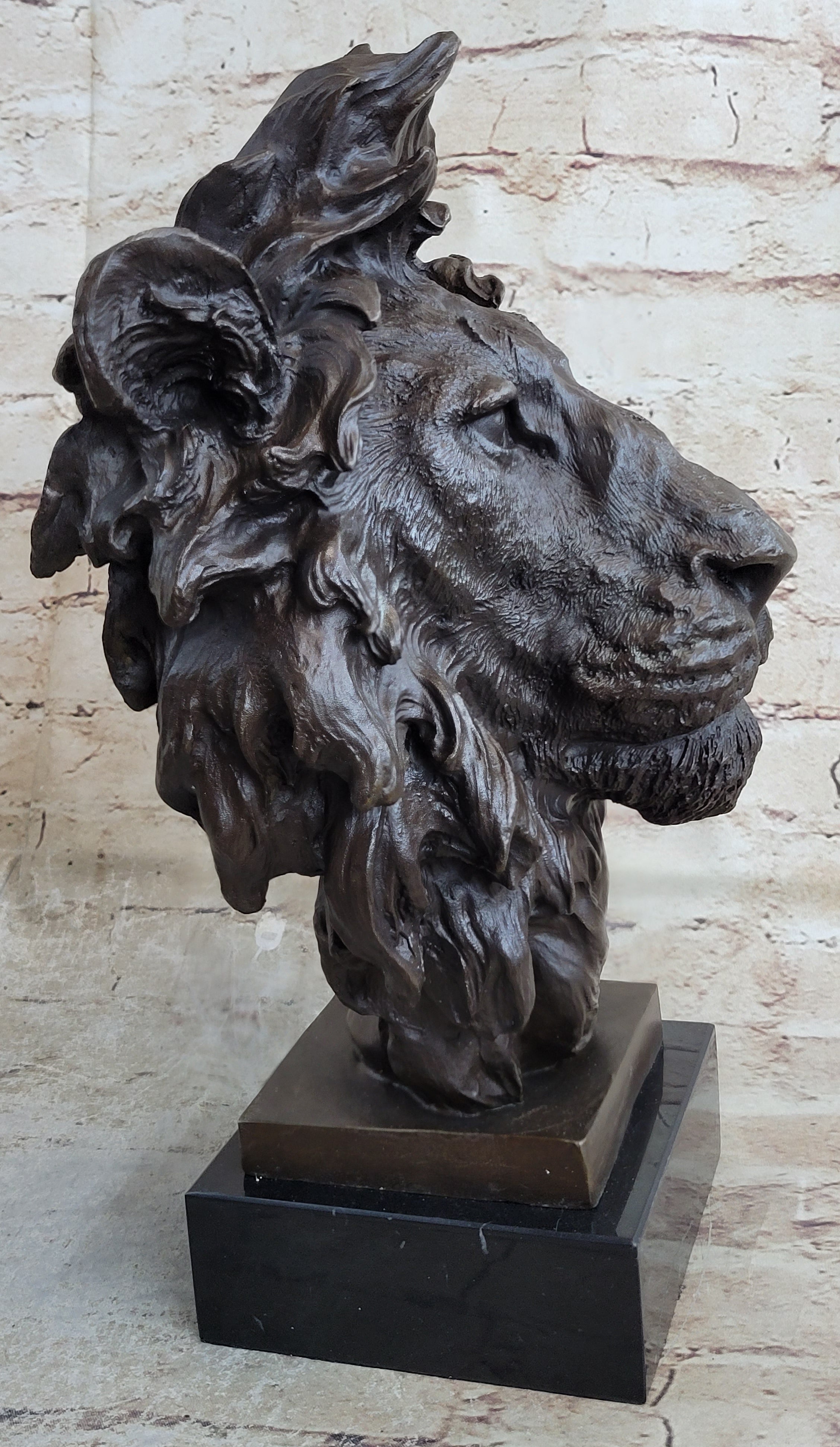 Bust Male Lion 100% Bronze Sculpture Statue Figurine Figure by Milo Art Deco NR