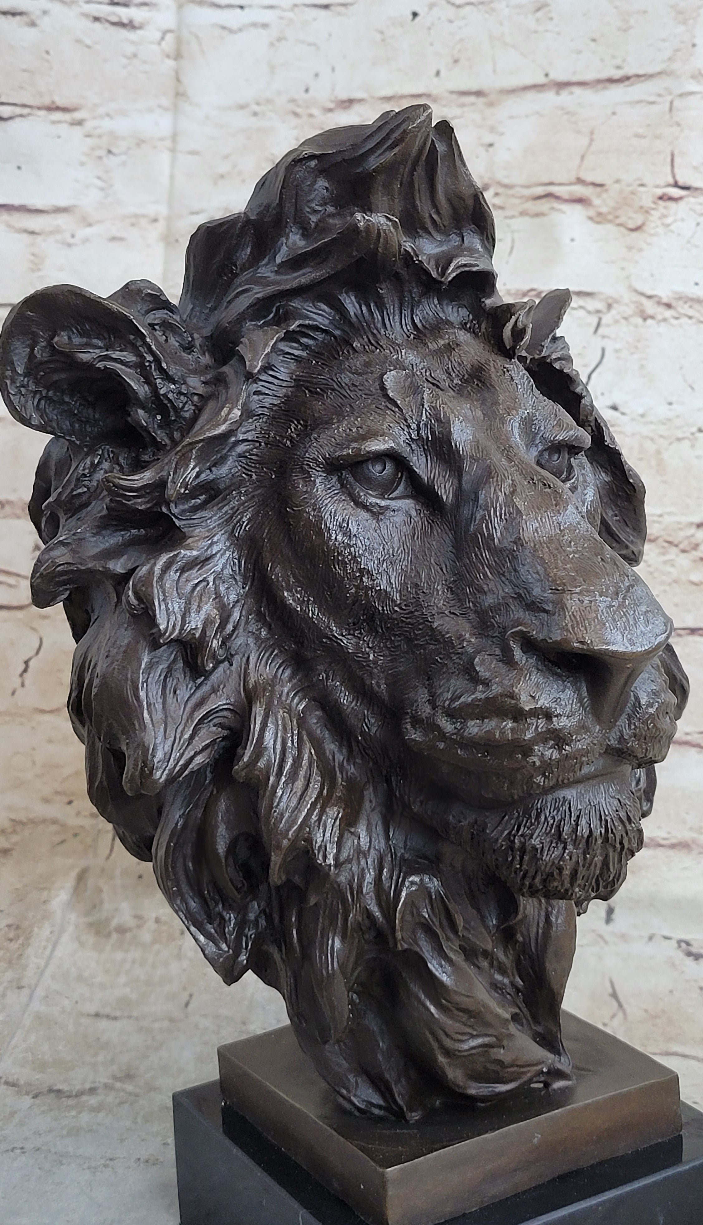 Bust Male Lion 100% Bronze Sculpture Statue Figurine Figure by Milo Art Deco NR