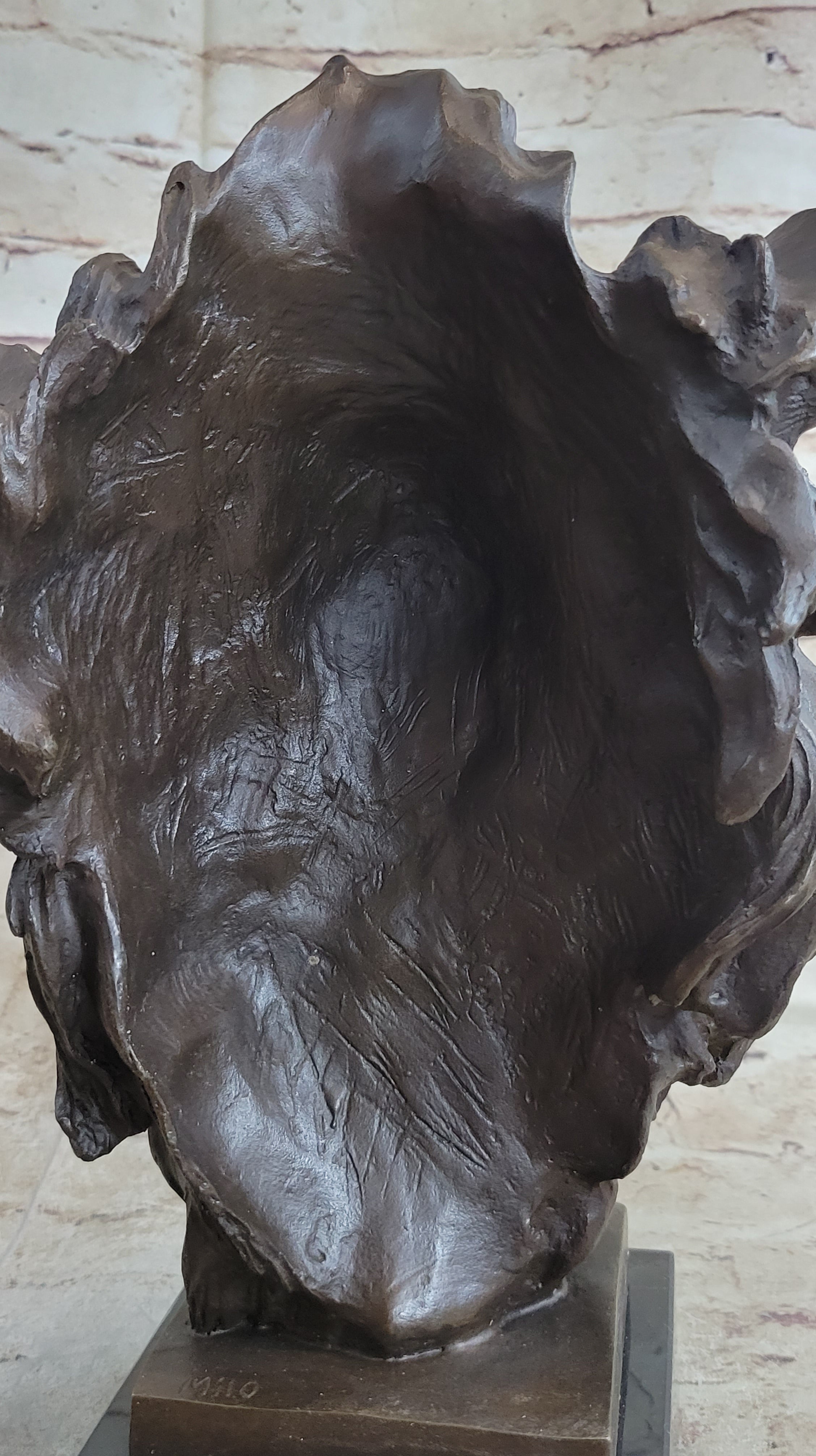 Bust Male Lion 100% Bronze Sculpture Statue Figurine Figure by Milo Art Deco NR