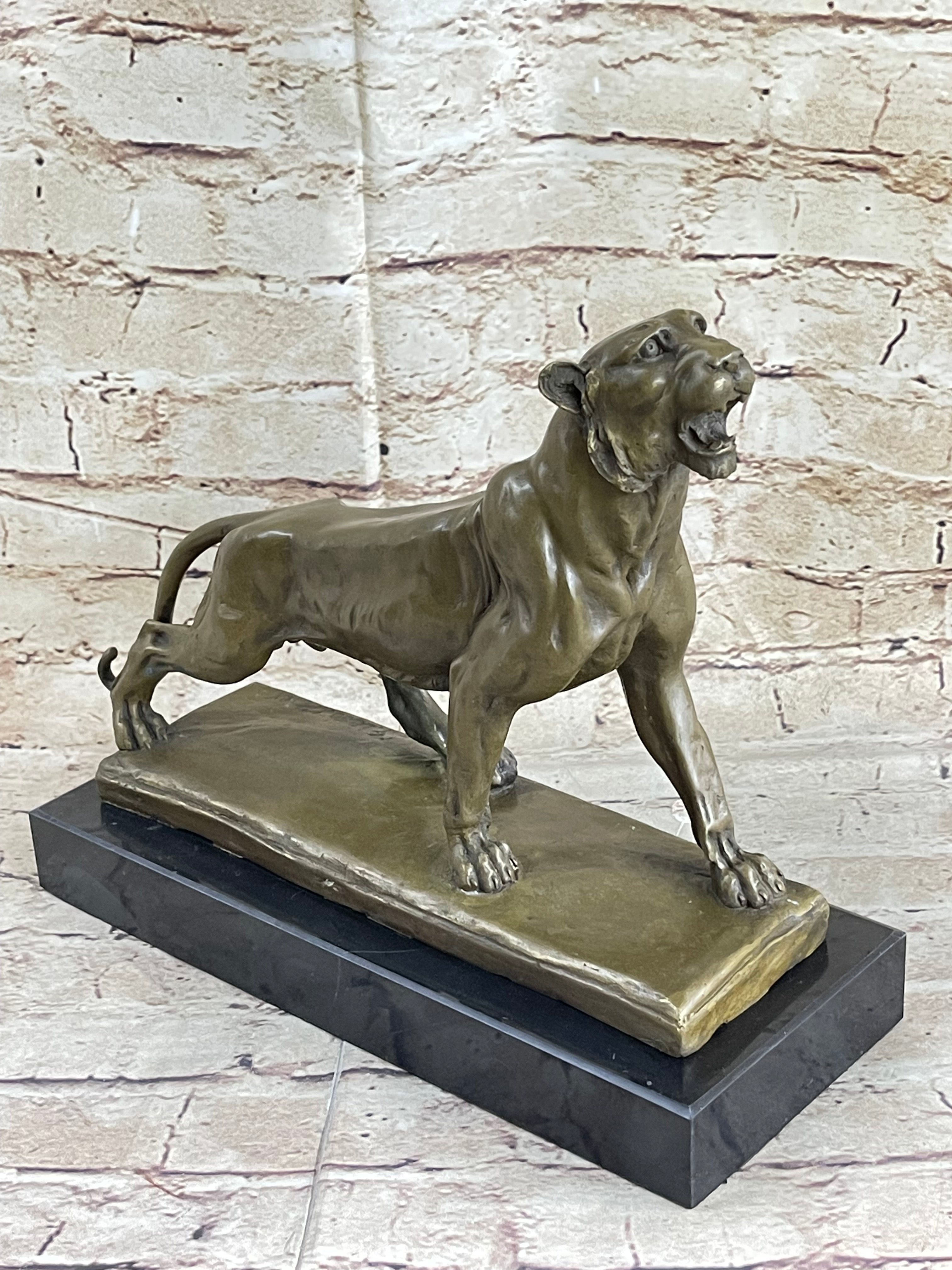 Jaguar Panther Leopard Cougar Big Cat Collector Bronze Marble Statue Art Decor