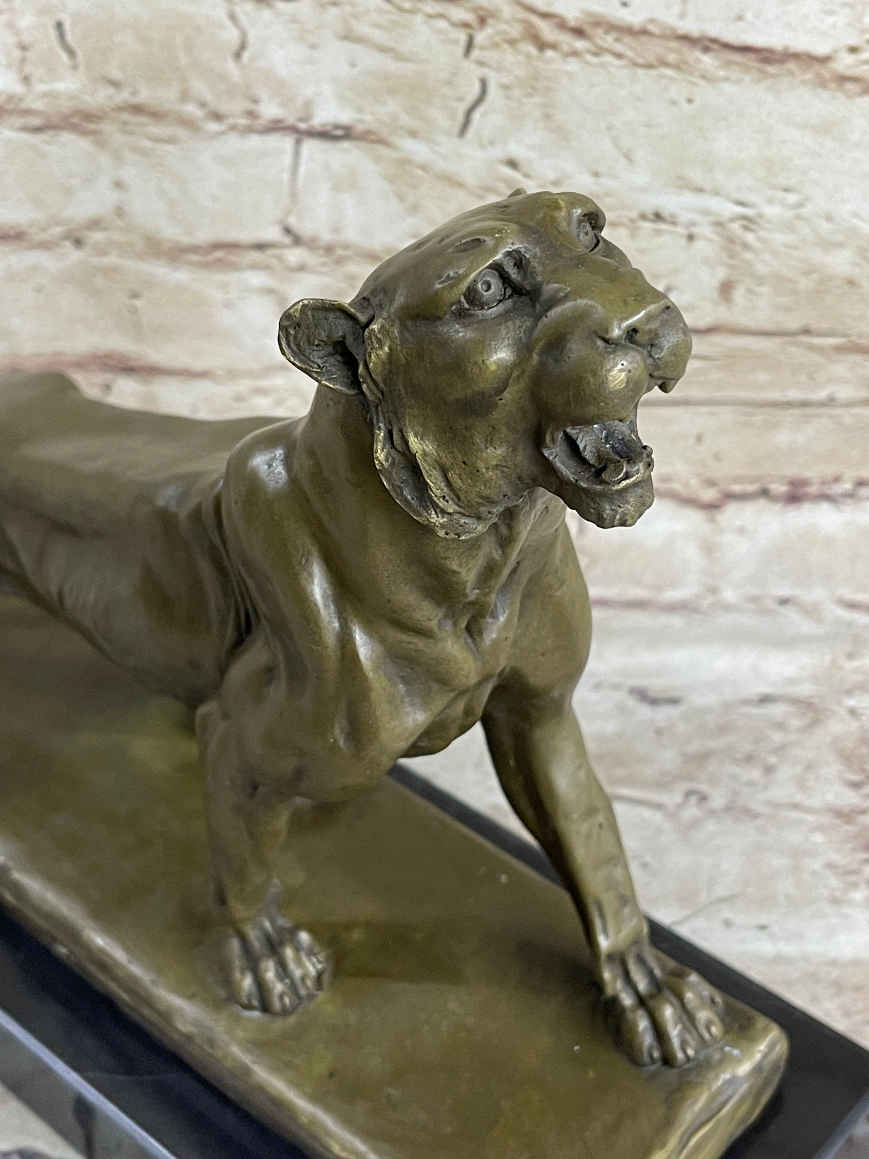 Jaguar Panther Leopard Cougar Big Cat Collector Bronze Marble Statue Art Decor