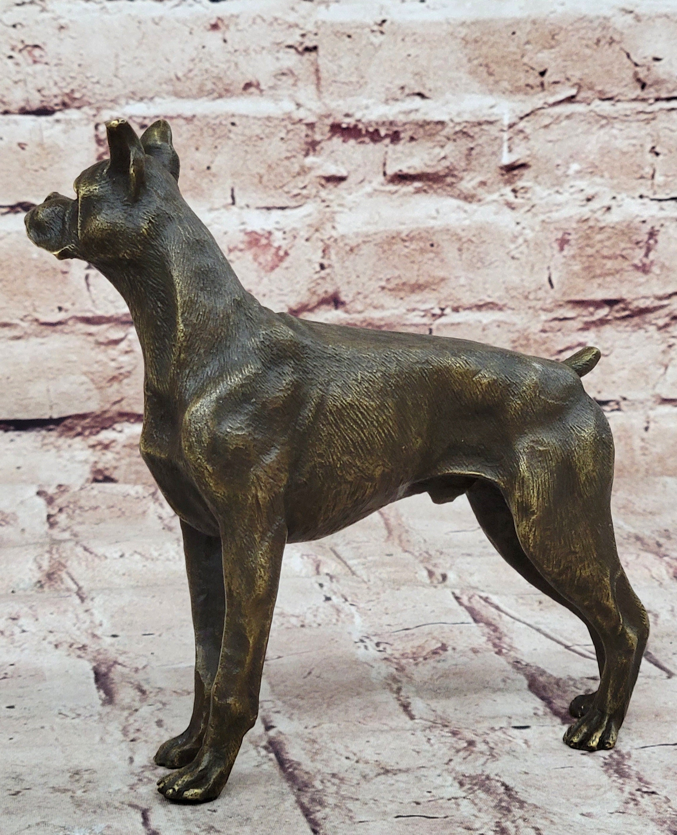 Boxer Dog Bronze Metal Statue Sculpture Collectible Decor Signed Art 8" x 9"