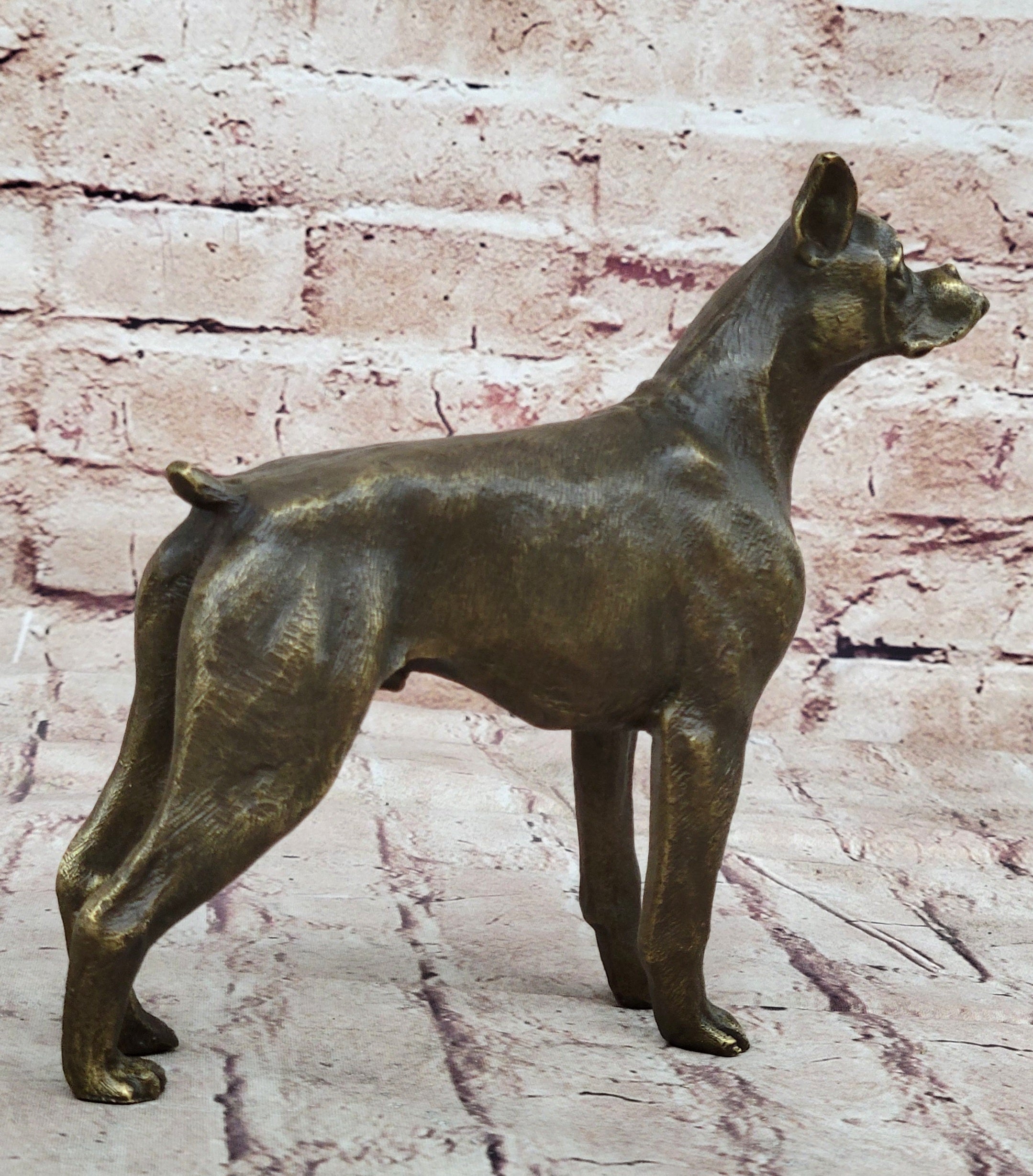 Boxer Dog Bronze Metal Statue Sculpture Collectible Decor Signed Art 8" x 9"