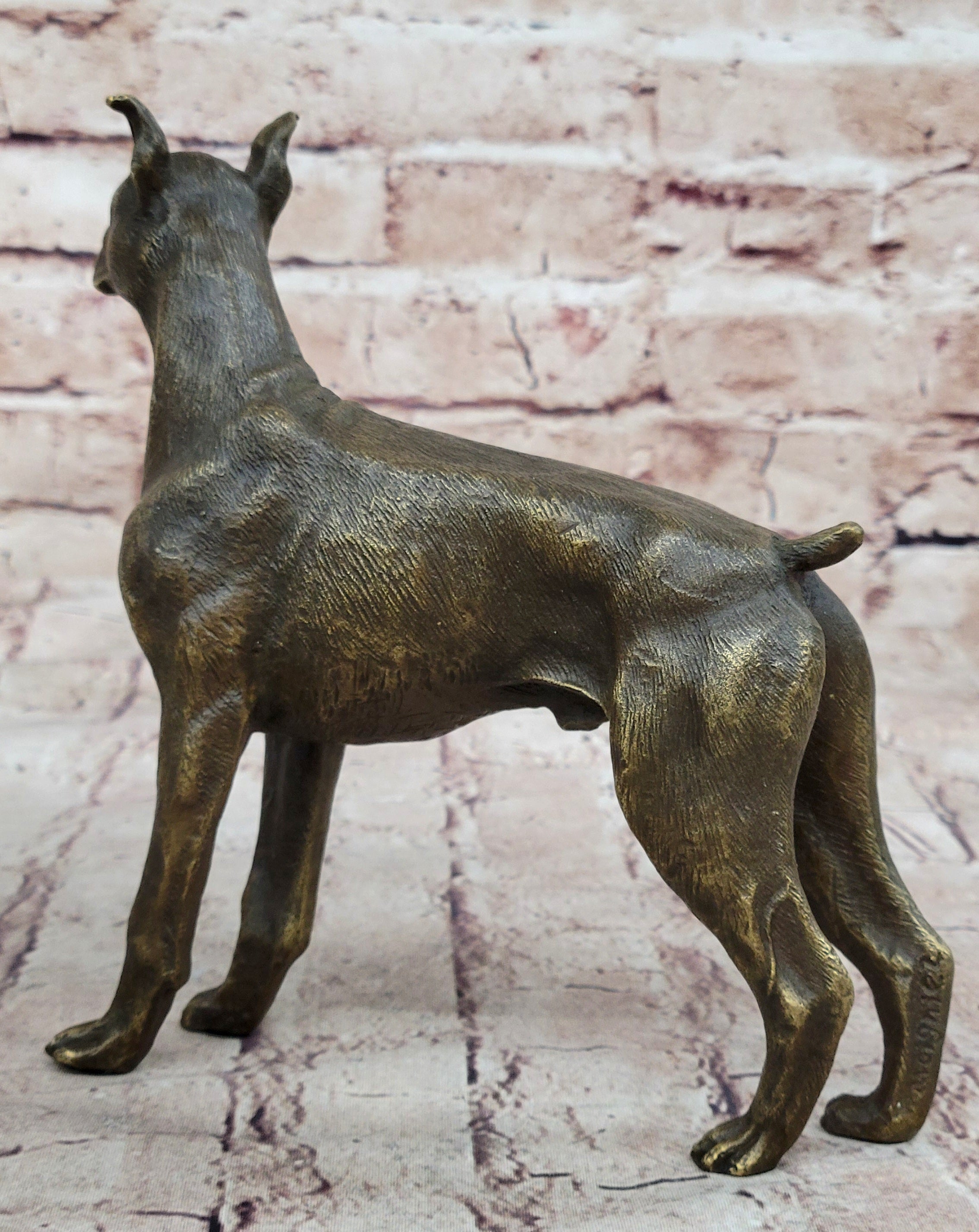 Boxer Dog Bronze Metal Statue Sculpture Collectible Decor Signed Art 8" x 9"