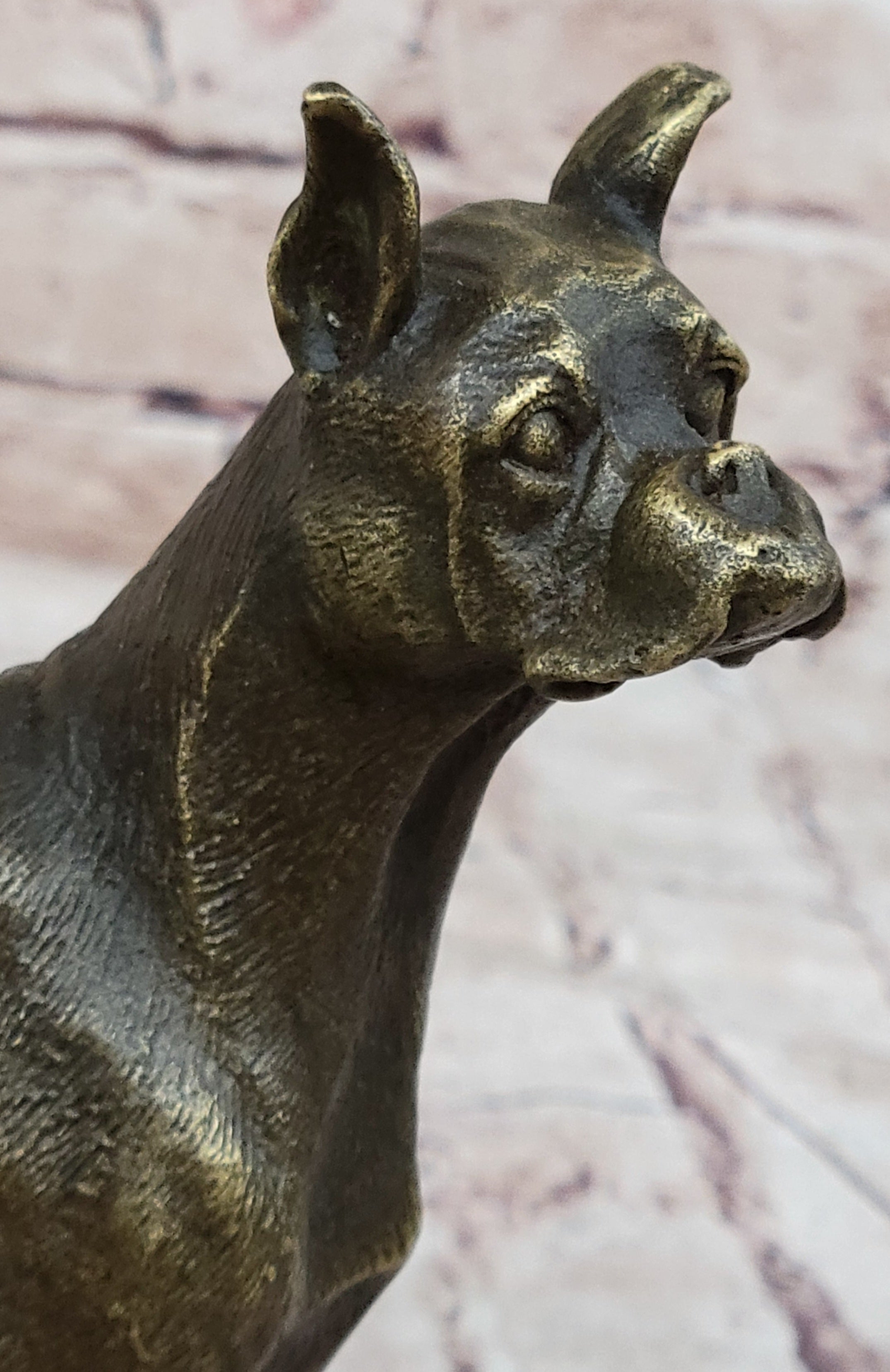 Boxer Dog Bronze Metal Statue Sculpture Collectible Decor Signed Art 8" x 9"