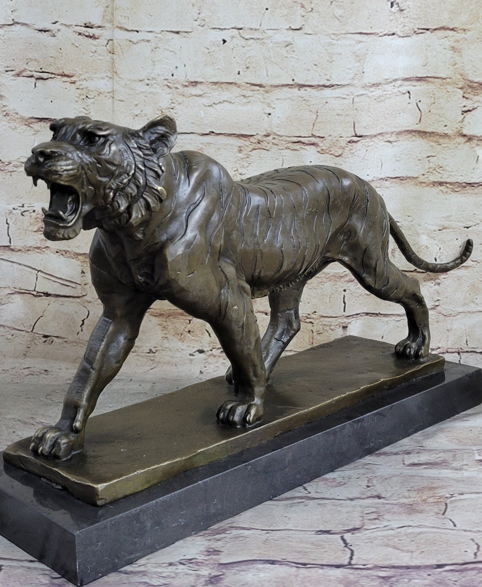Signed Barye Cougar Lion Tiger Wild Animal Circus Cage Bronze Sculpture Statue