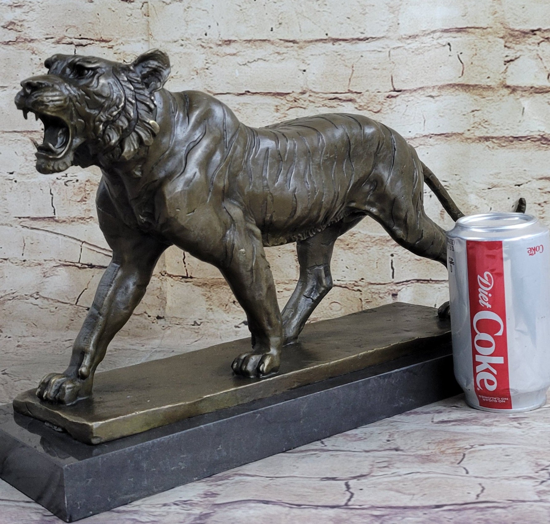 Signed Barye Cougar Lion Tiger Wild Animal Circus Cage Bronze Sculpture Statue