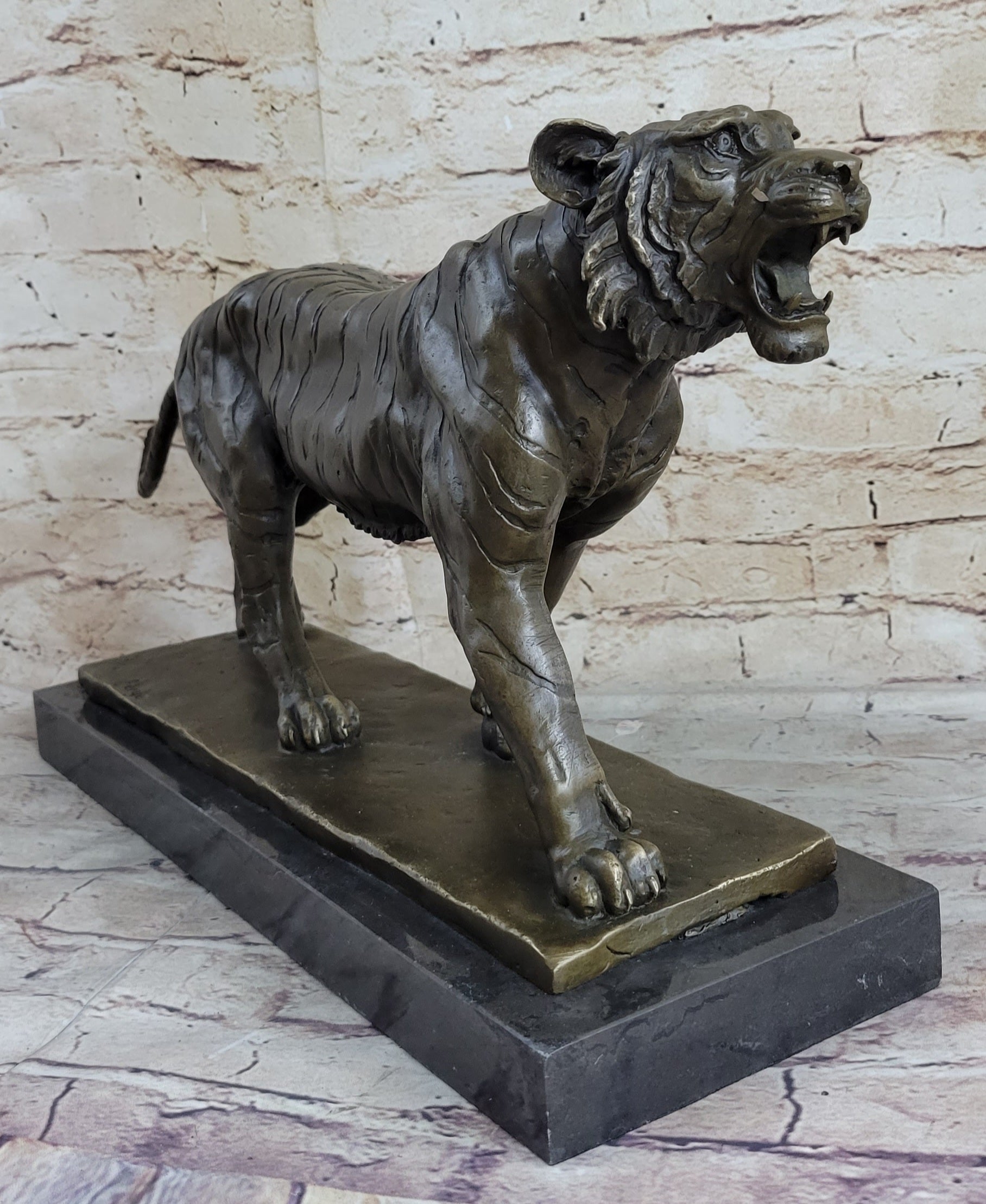 Signed Barye Cougar Lion Tiger Wild Animal Circus Cage Bronze Sculpture Statue