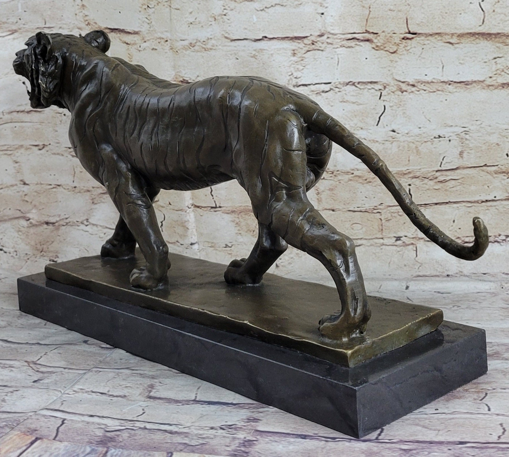 Signed Barye Cougar Lion Tiger Wild Animal Circus Cage Bronze Sculpture Statue