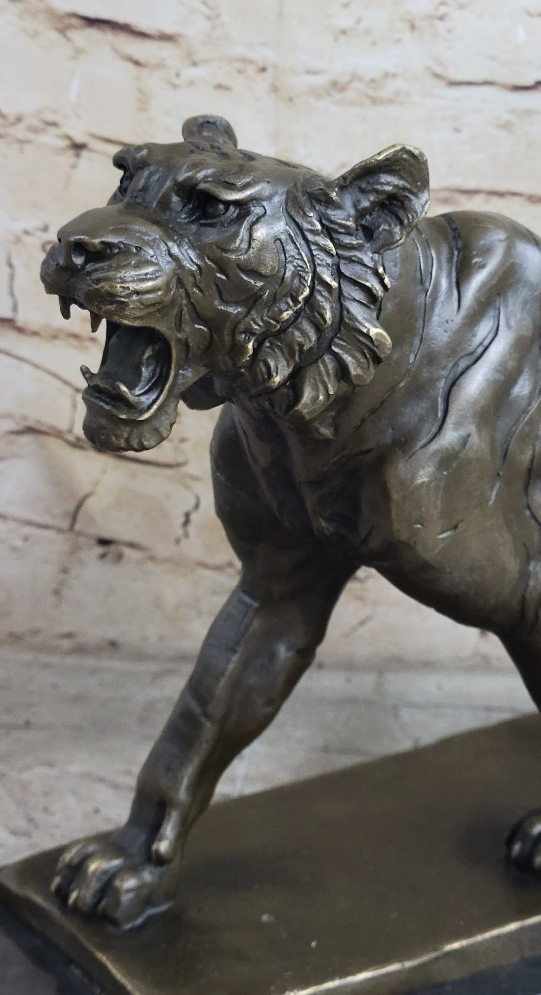 Signed Barye Cougar Lion Tiger Wild Animal Circus Cage Bronze Sculpture Statue