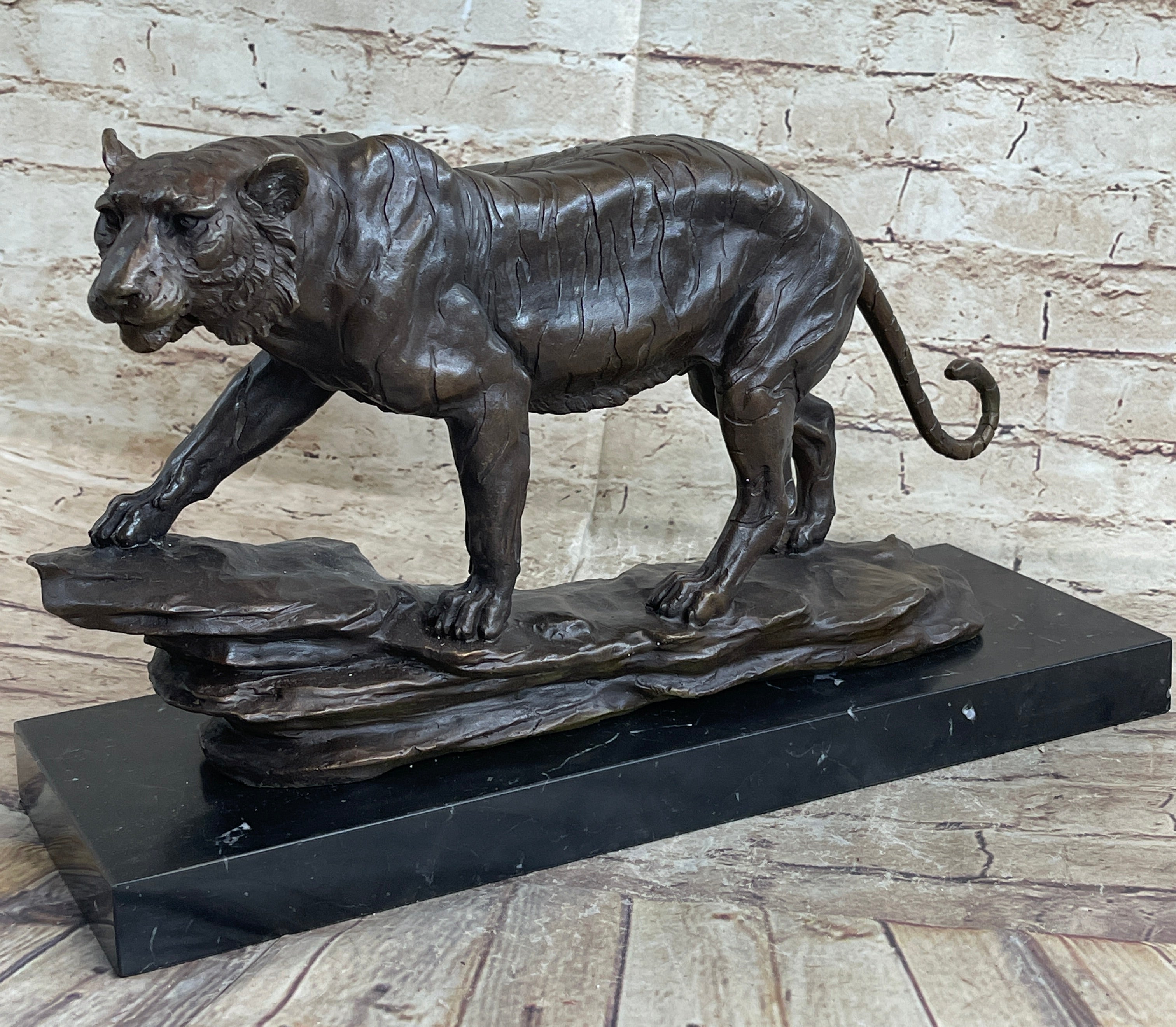 Antoine Louis Barye Antique Reproduction Tiger Bronze Hot Cast Sculpture Figure