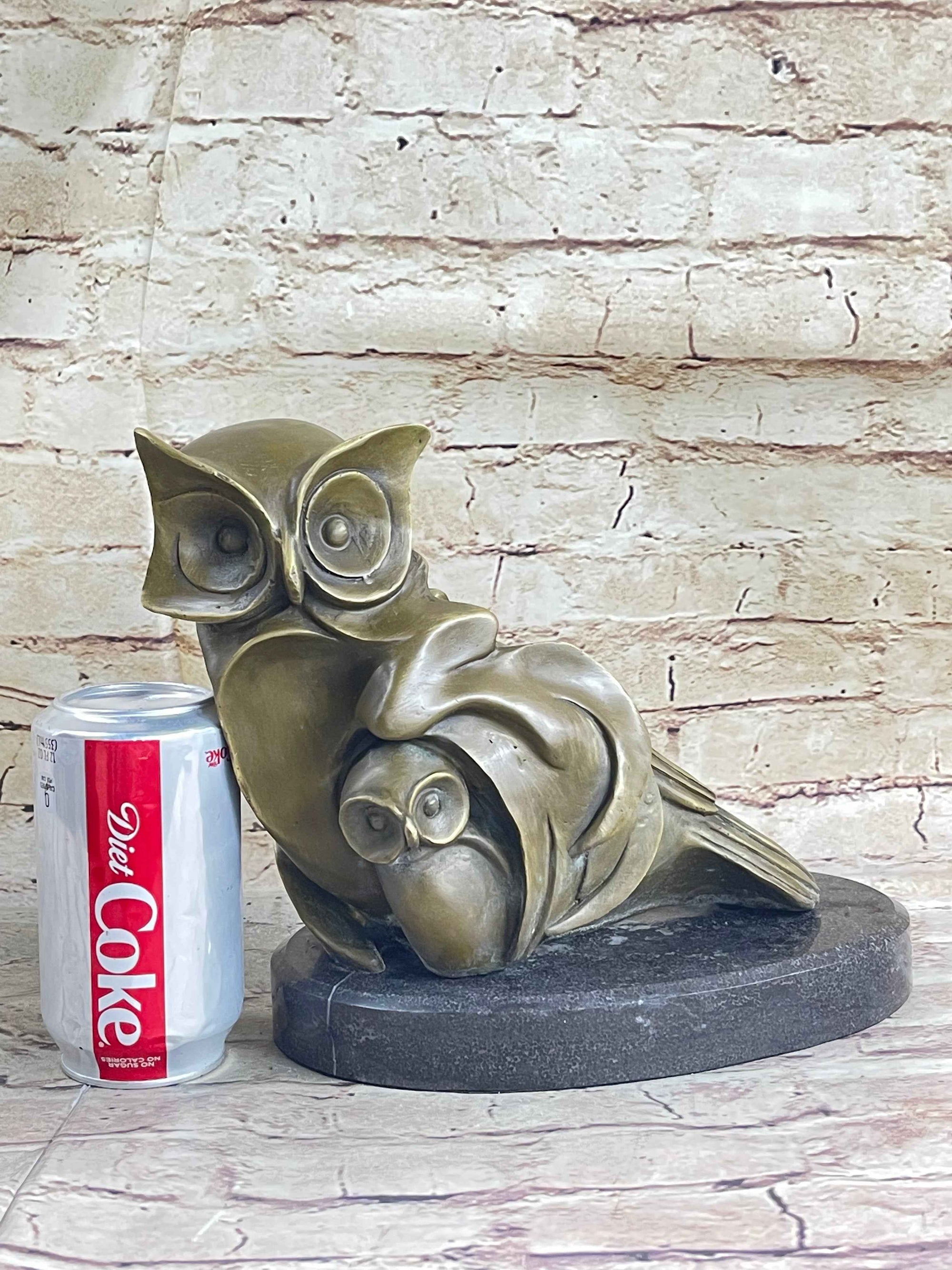 Signed Barye Owl Bird Bronze Sculpture Figurine Marble Base Art Deco HotCast Art