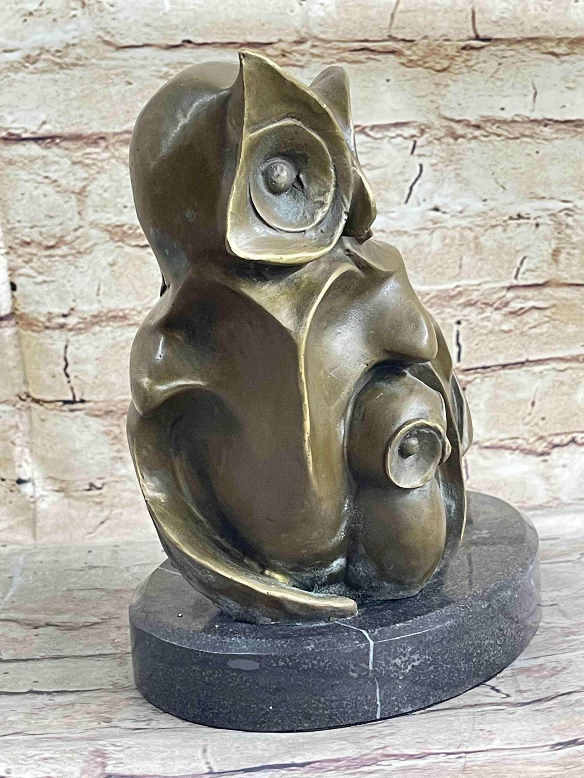 Signed Barye Owl Bird Bronze Sculpture Figurine Marble Base Art Deco HotCast Art