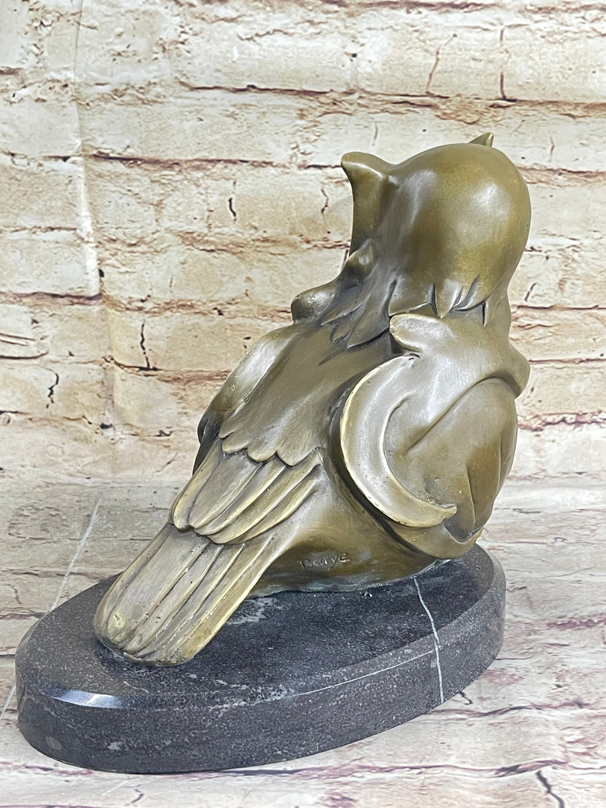 Signed Barye Owl Bird Bronze Sculpture Figurine Marble Base Art Deco HotCast Art