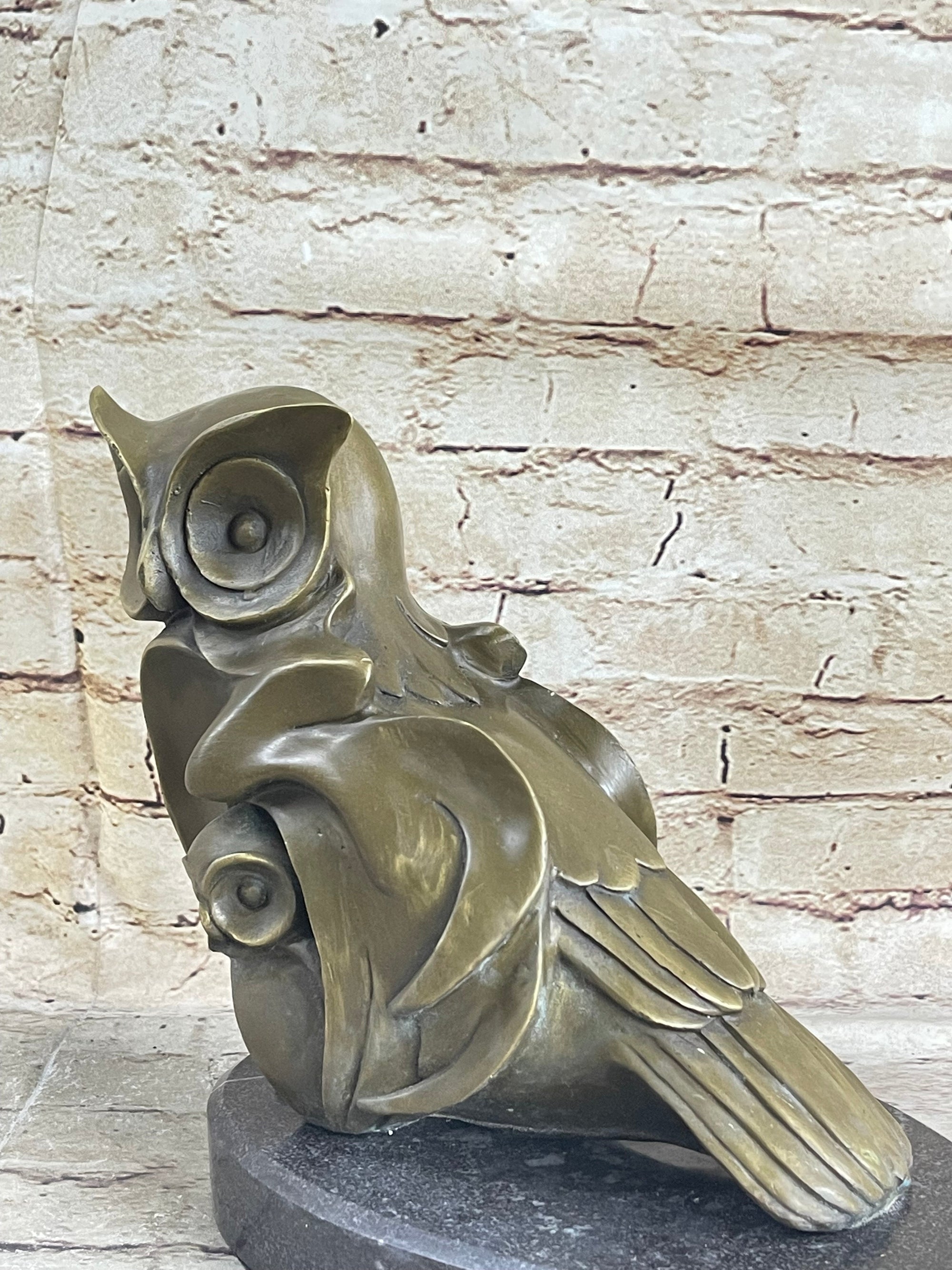 Signed Barye Owl Bird Bronze Sculpture Figurine Marble Base Art Deco HotCast Art