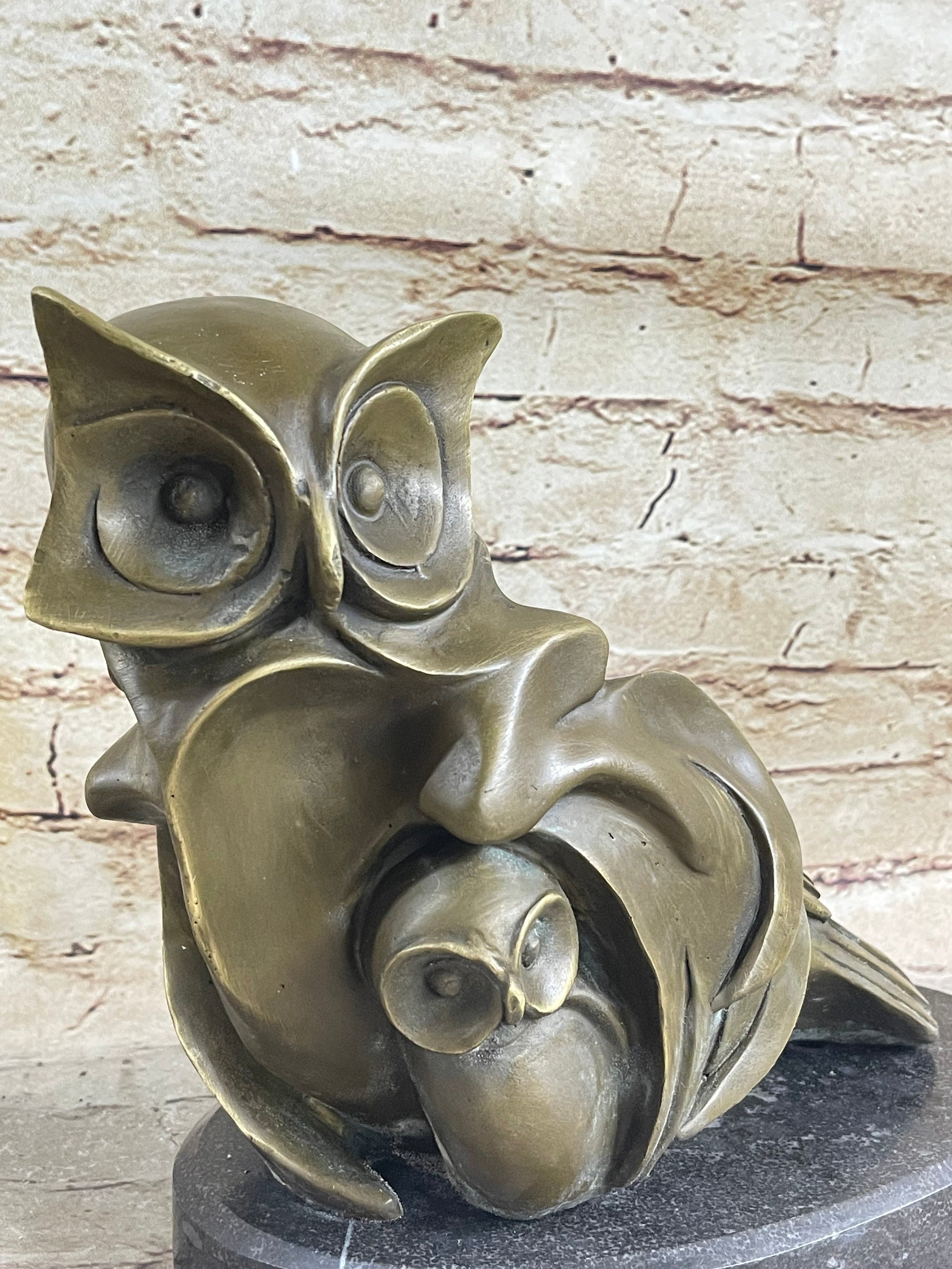 Signed Barye Owl Bird Bronze Sculpture Figurine Marble Base Art Deco HotCast Art