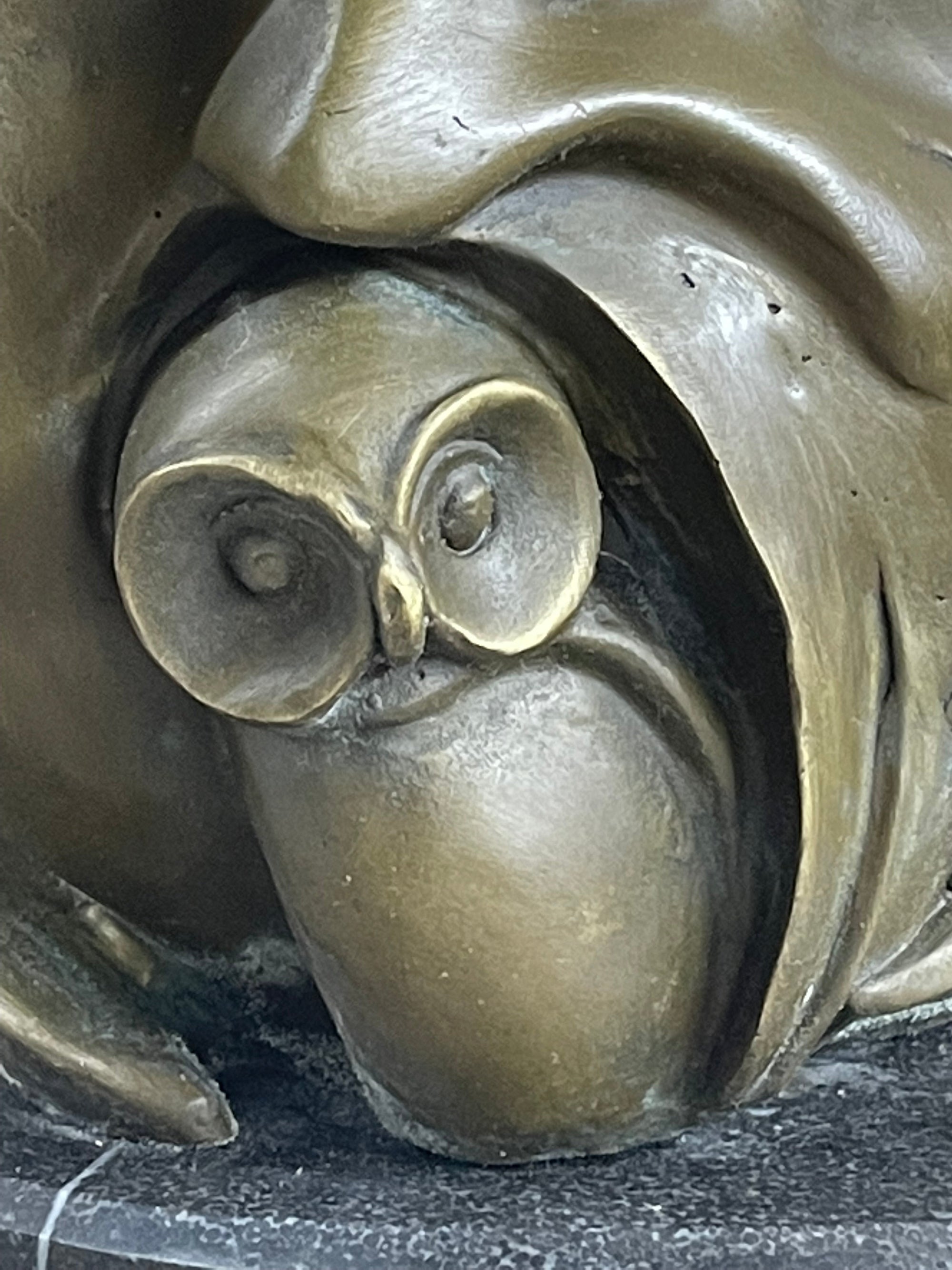 Signed Barye Owl Bird Bronze Sculpture Figurine Marble Base Art Deco HotCast Art