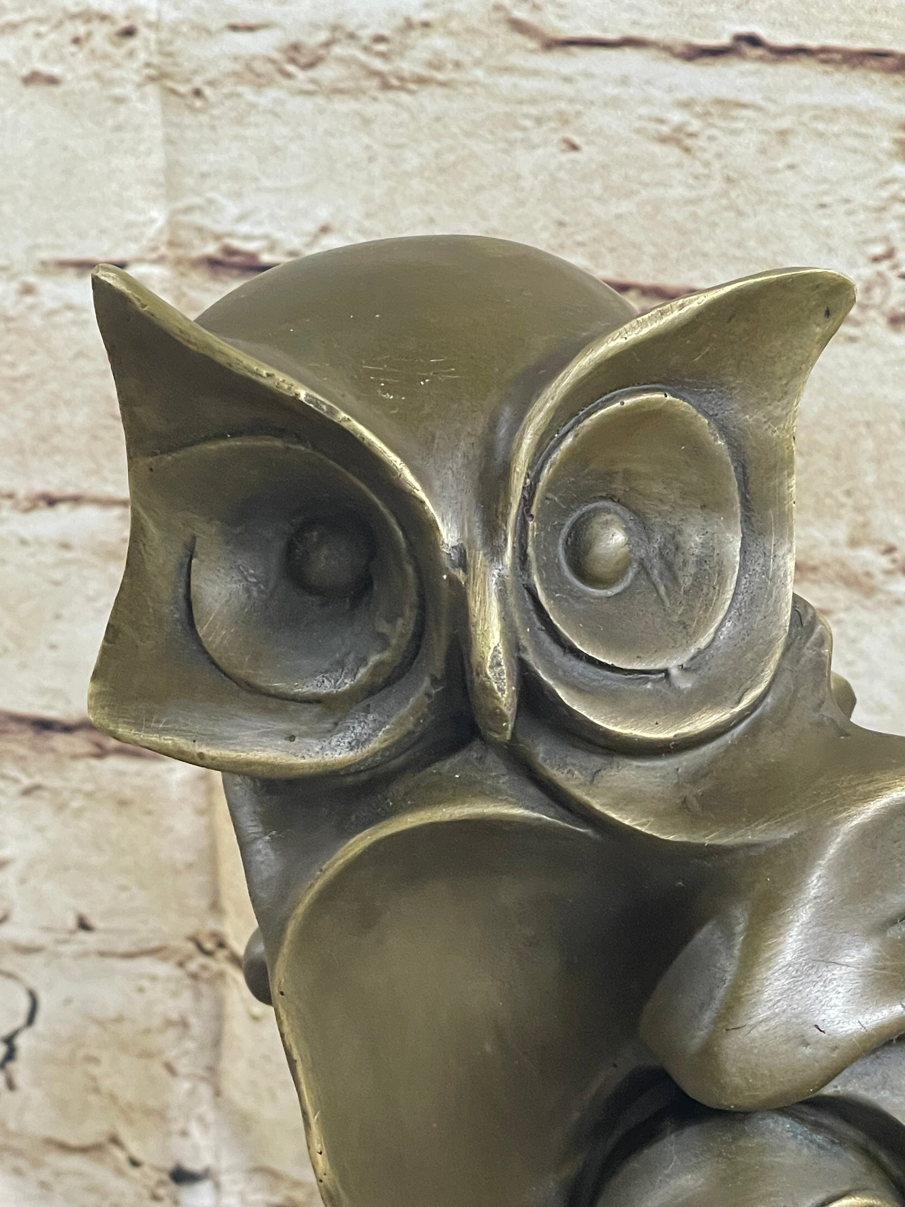 Signed Barye Owl Bird Bronze Sculpture Figurine Marble Base Art Deco HotCast Art
