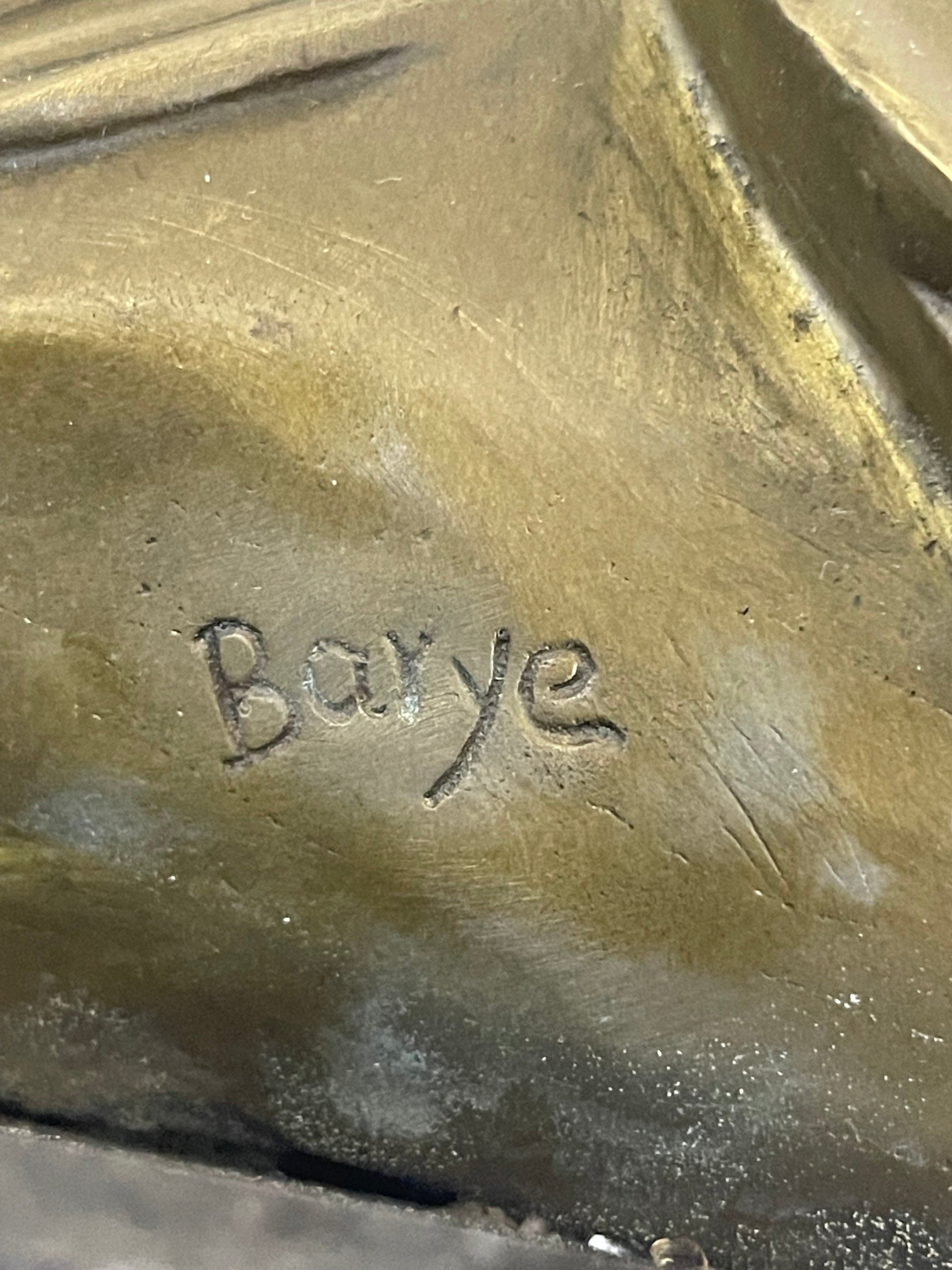 Signed Barye Owl Bird Bronze Sculpture Figurine Marble Base Art Deco HotCast Art