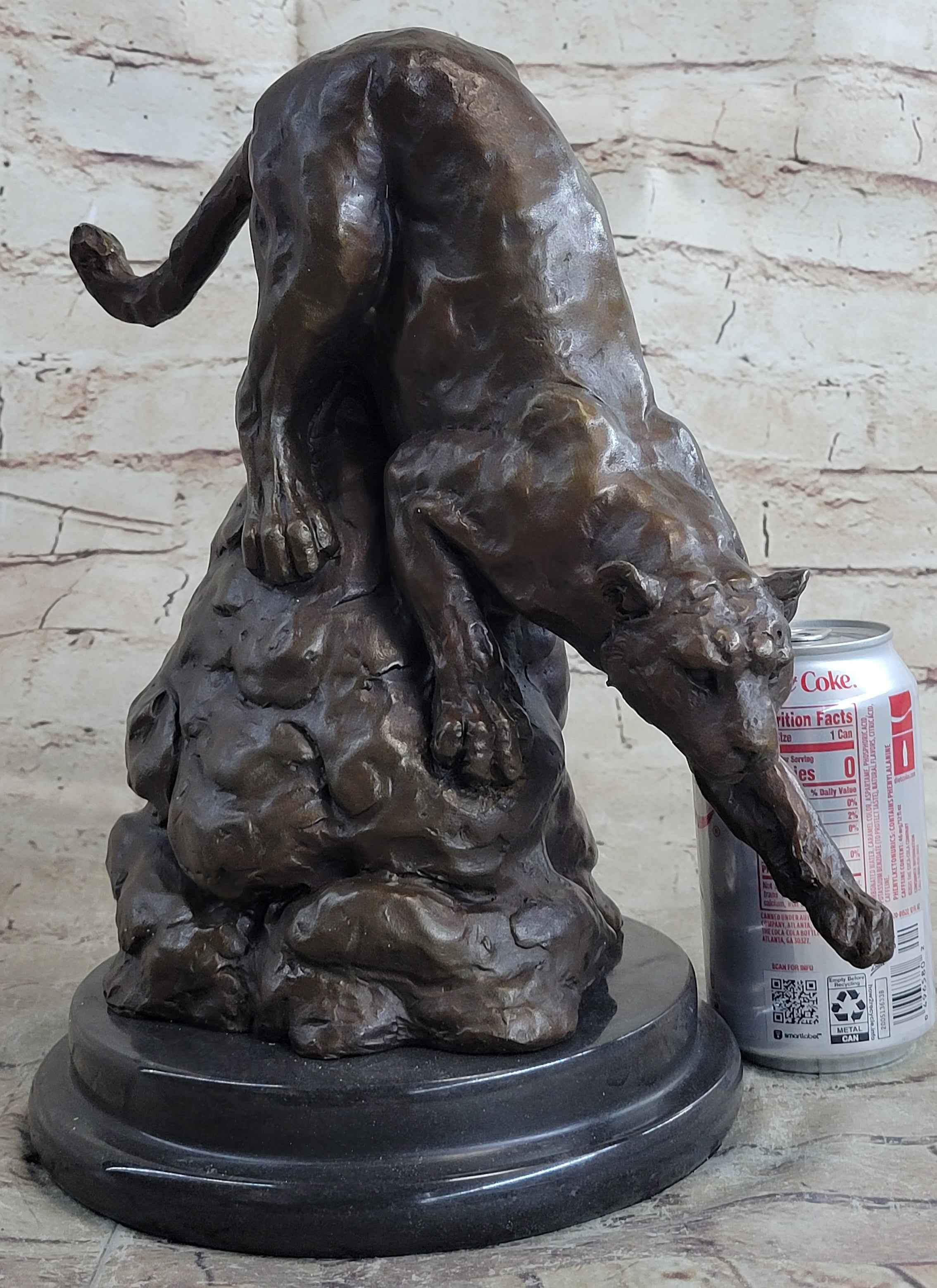 Signed Barye African Wild Cat Jungle Lion Bronze Statue Sculpture Figurine Art