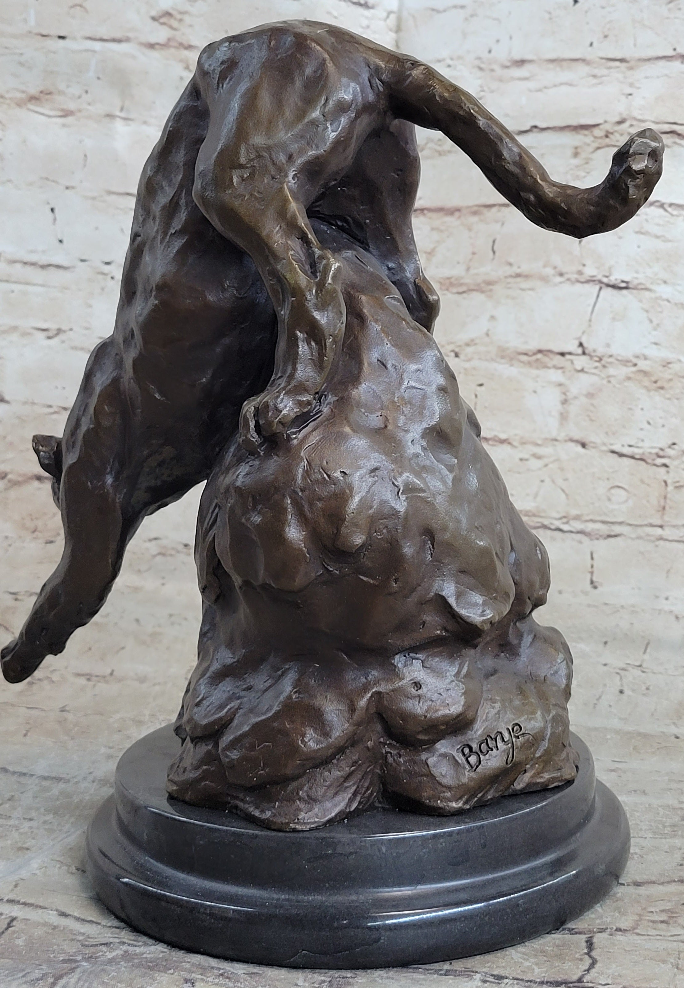 Signed Barye African Wild Cat Jungle Lion Bronze Statue Sculpture Figurine Art