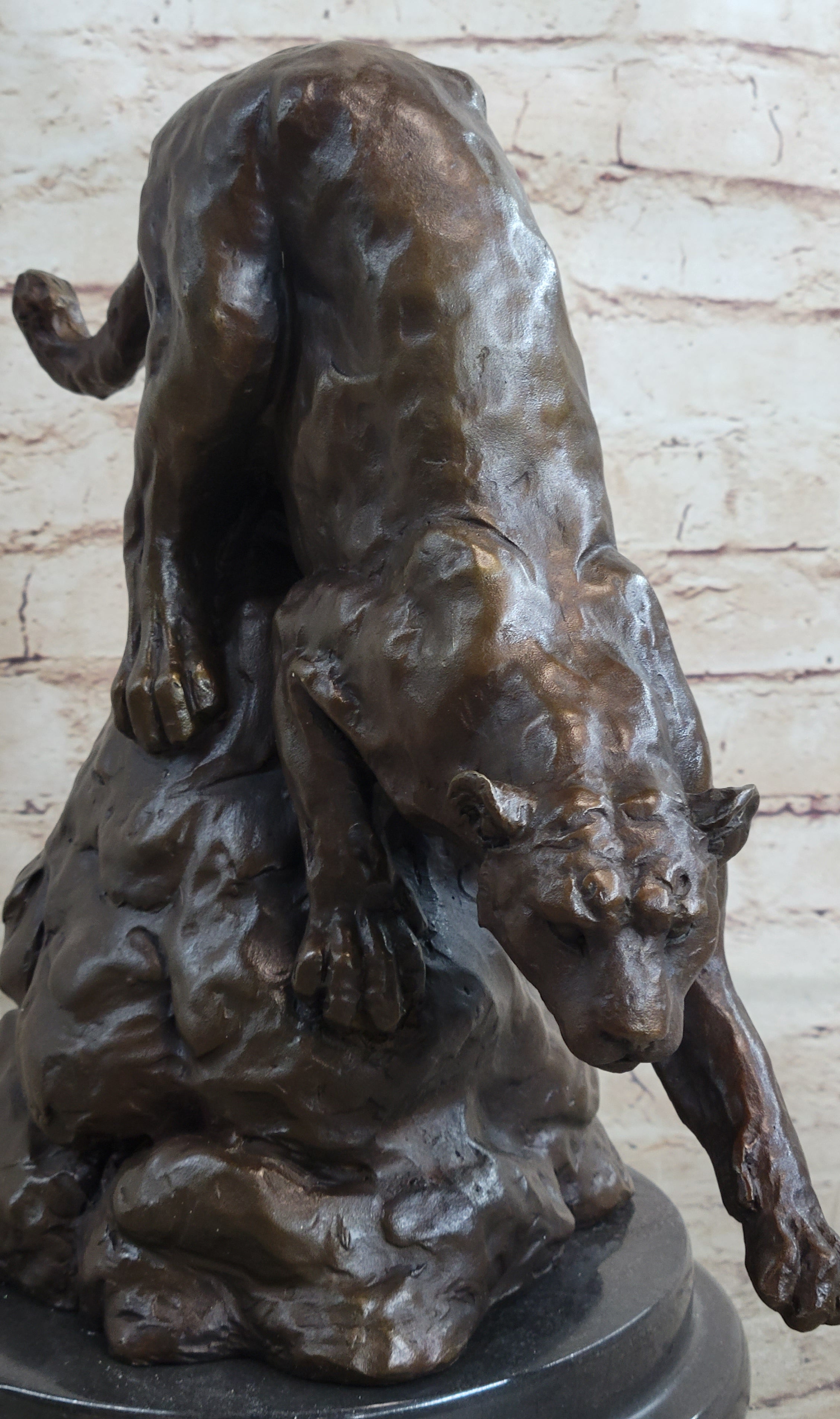 Signed Barye African Wild Cat Jungle Lion Bronze Statue Sculpture Figurine Art