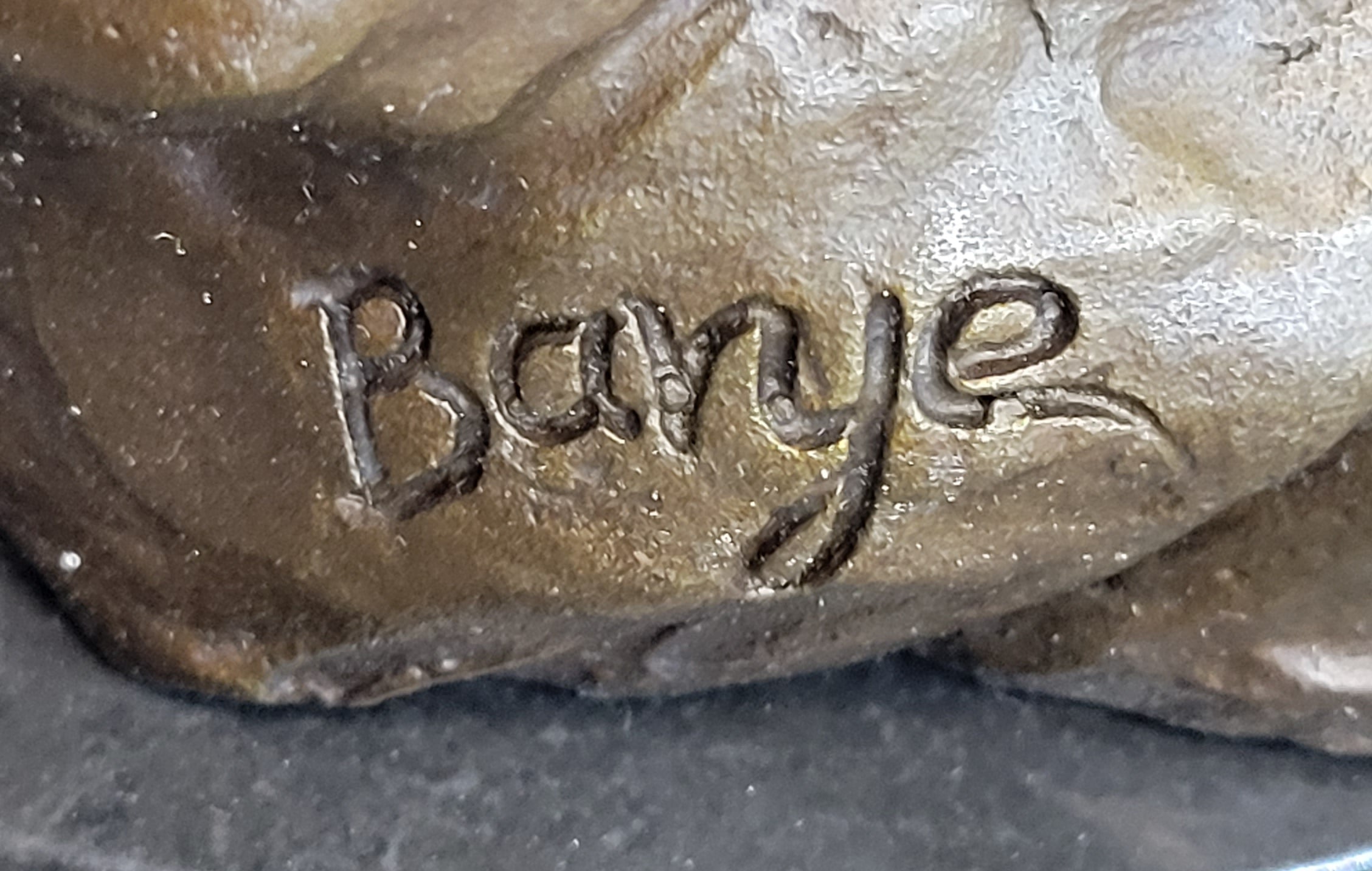 Signed Barye African Wild Cat Jungle Lion Bronze Statue Sculpture Figurine Art