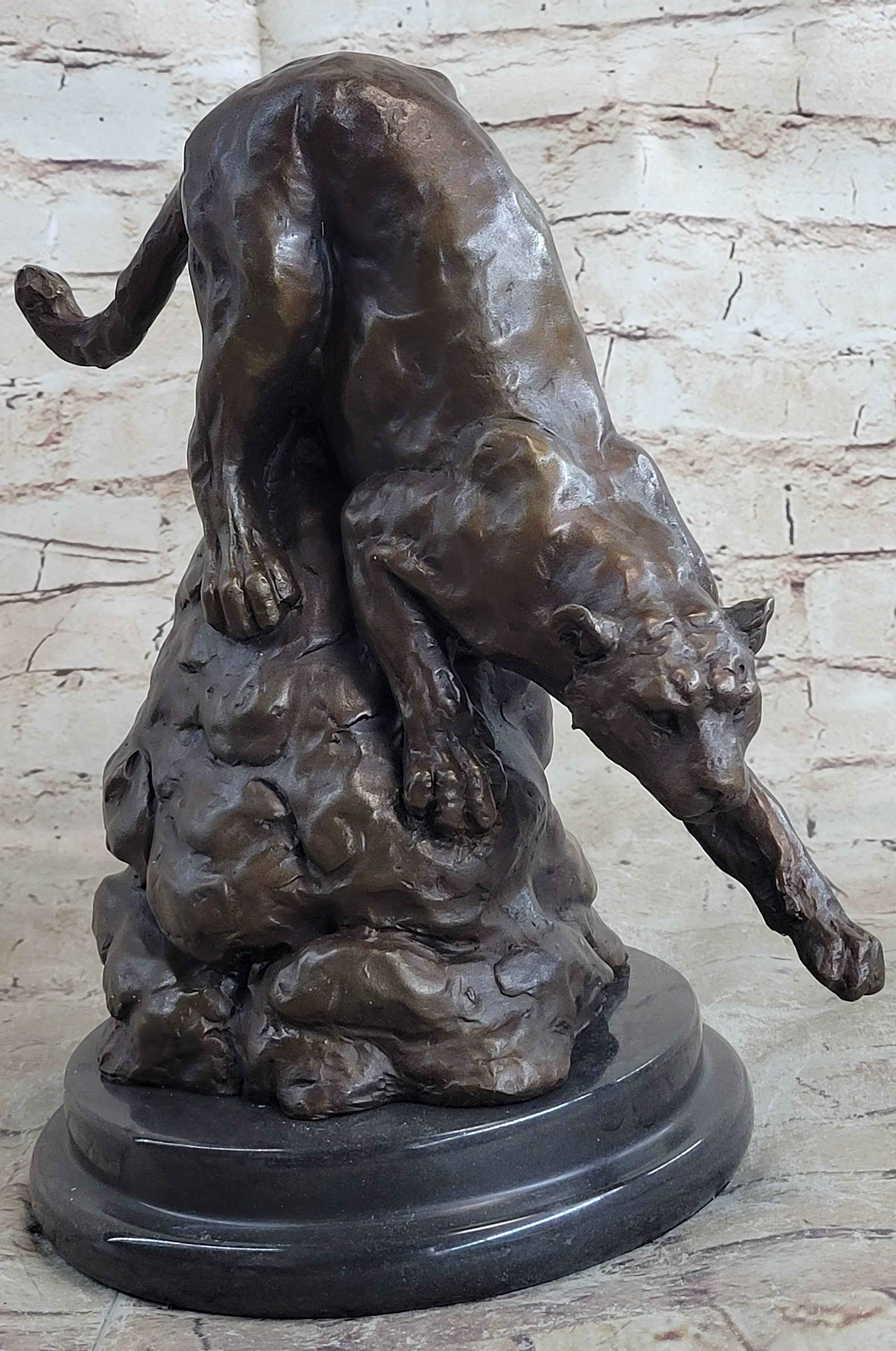 Signed Barye African Wild Cat Jungle Lion Bronze Statue Sculpture Figurine Art