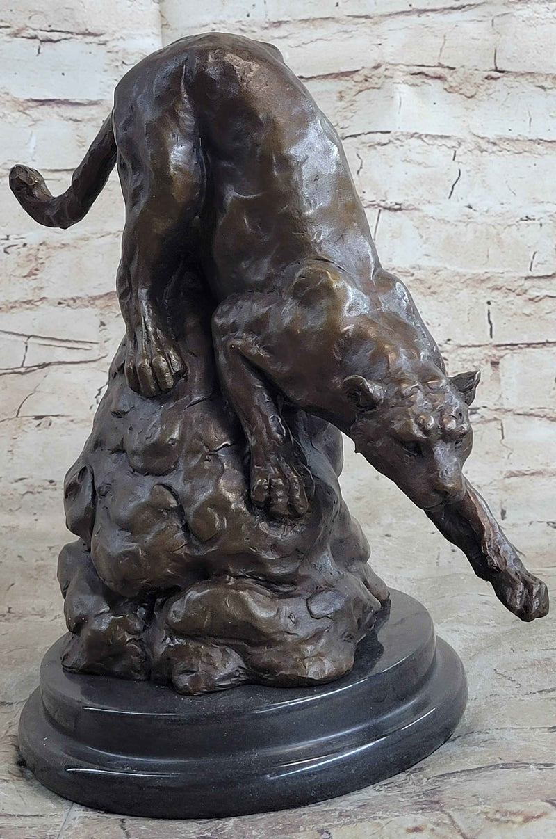 Signed Barye African Wild Cat Jungle Lion Bronze Statue Sculpture Figurine Art