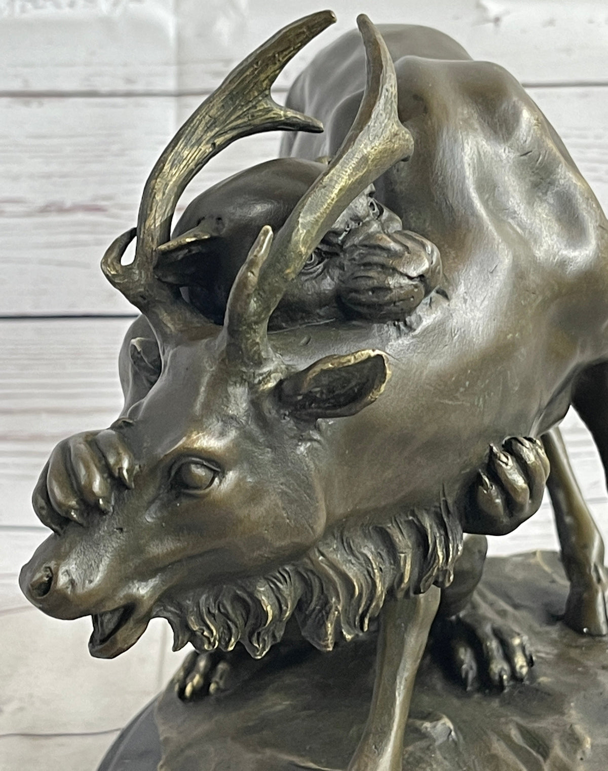 Mountain Lion Hunting Elk Deer by PJ Mene Bronze Statue Sculpture Wildlife Decor 11"X 13"