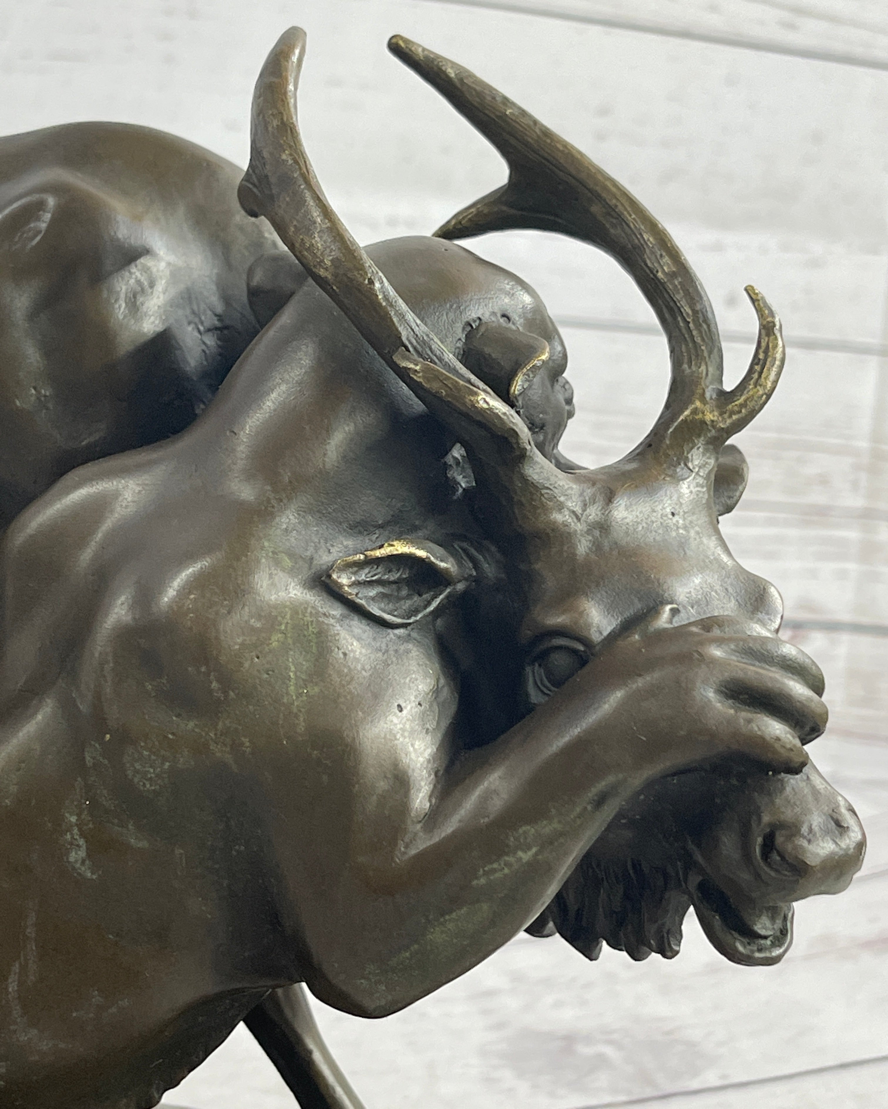 Mountain Lion Hunting Elk Deer by PJ Mene Bronze Statue Sculpture Wildlife Decor 11"X 13"